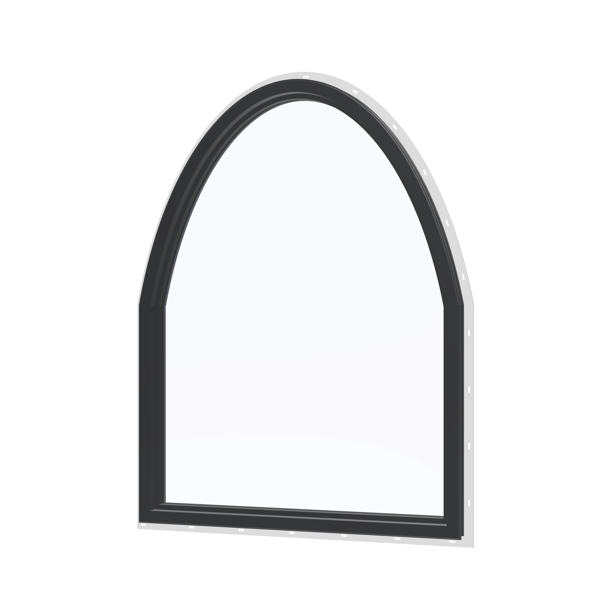 Angled interior view of the 36 × 48 inch raised segment, black exterior / black interior, with nailing flange