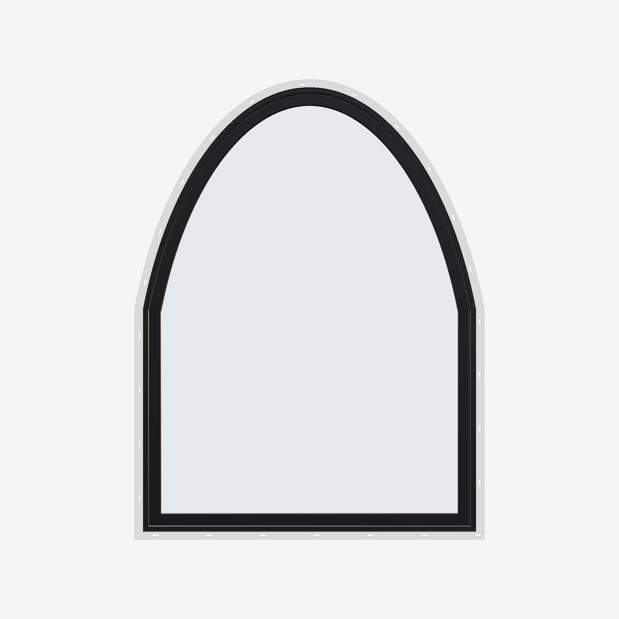 Straight exterior view of the 36 × 48 inch raised segment, black exterior / white interior, with nailing flange