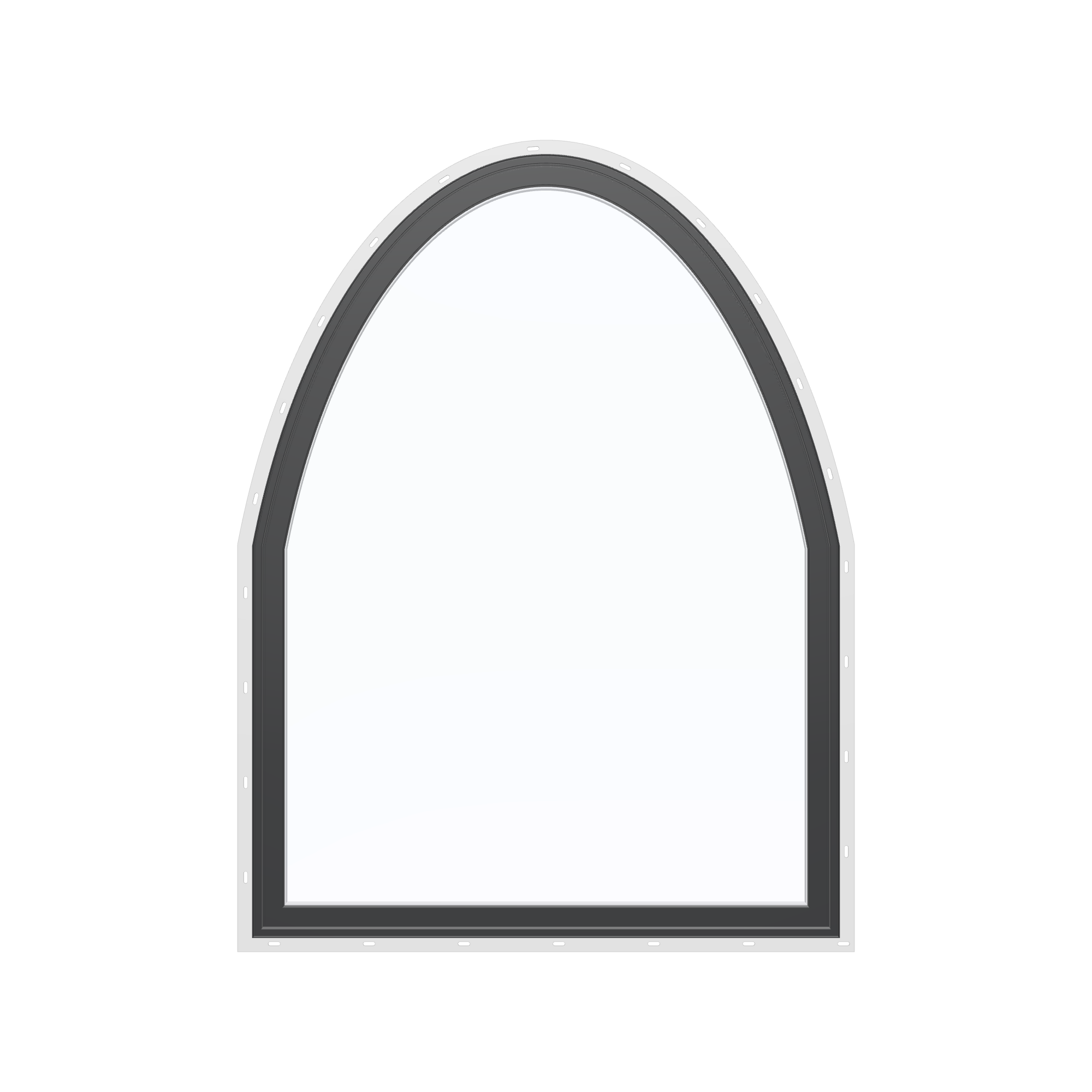 Straight exterior view of the 36 × 48 inch raised segment, black exterior / white interior, with nailing flange