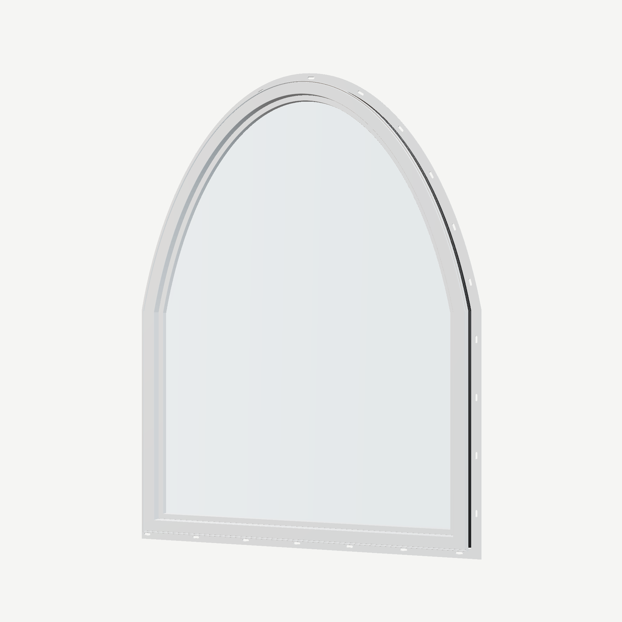 Angled interior view of the 36 × 48 inch raised segment, black exterior / white interior, with nailing flange
