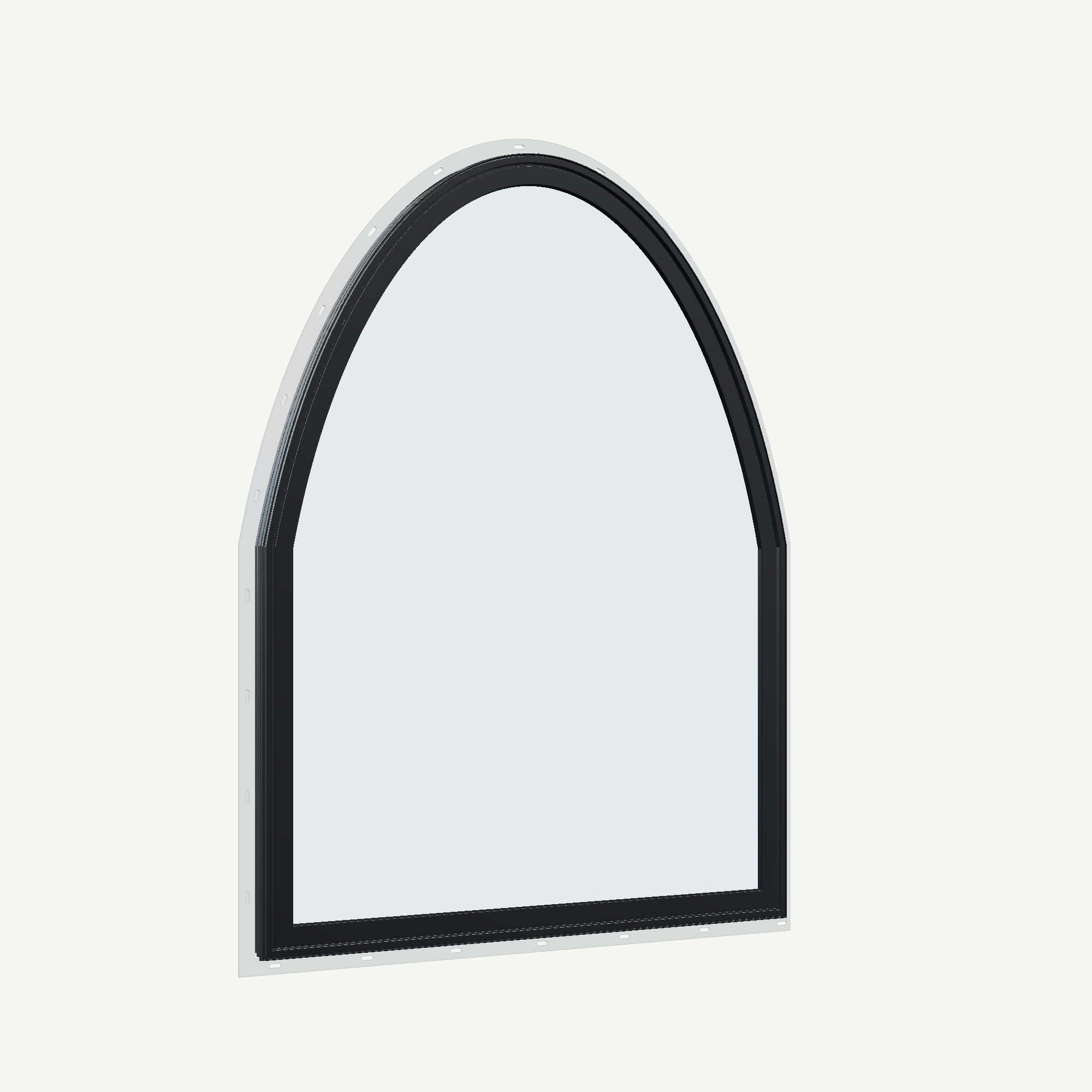 Opposite exterior angle of the 36 × 48 inch raised segment, black exterior / white interior, with nailing flange