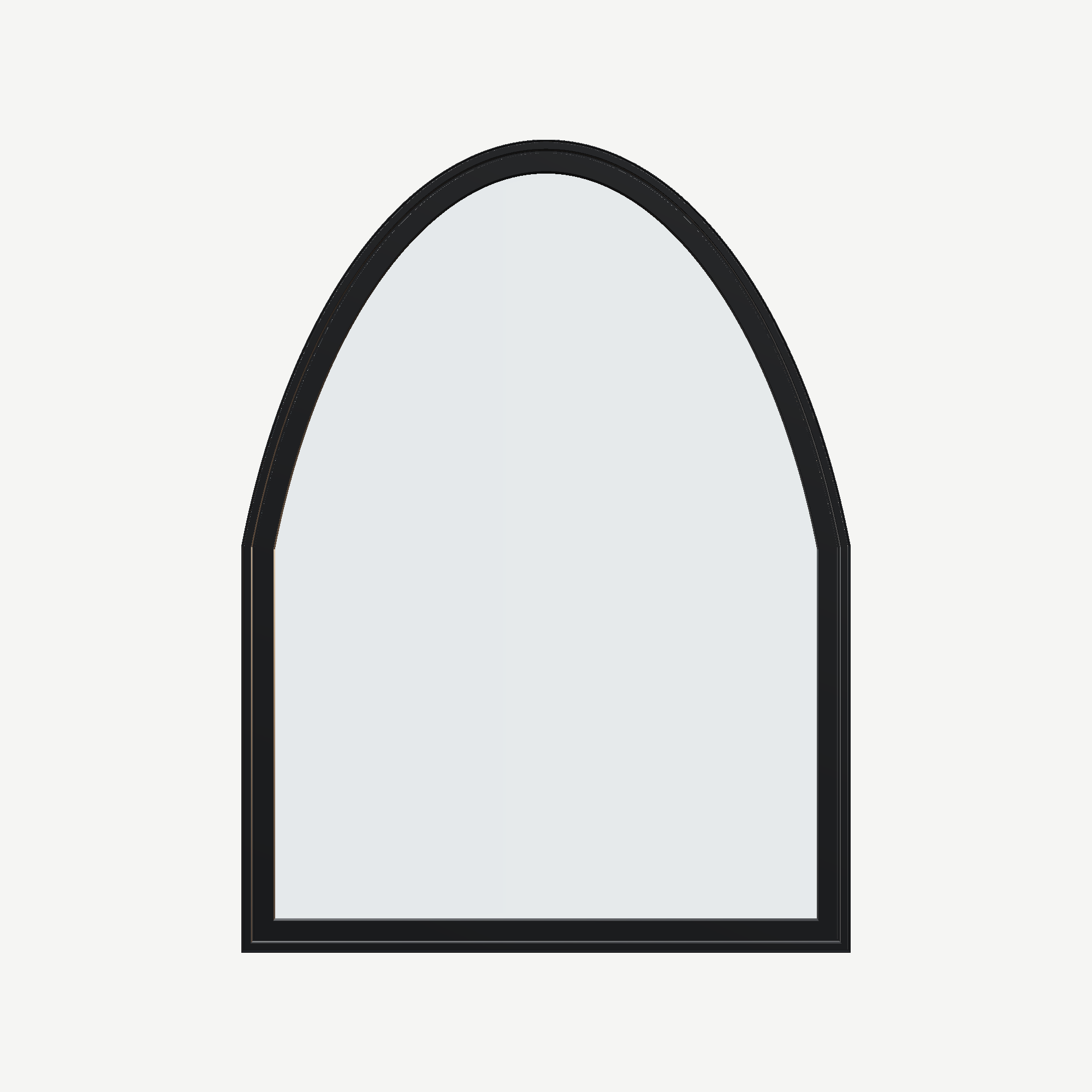 Straight exterior view of the 36 × 48 inch raised segment, black exterior / white interior, without nailing flange