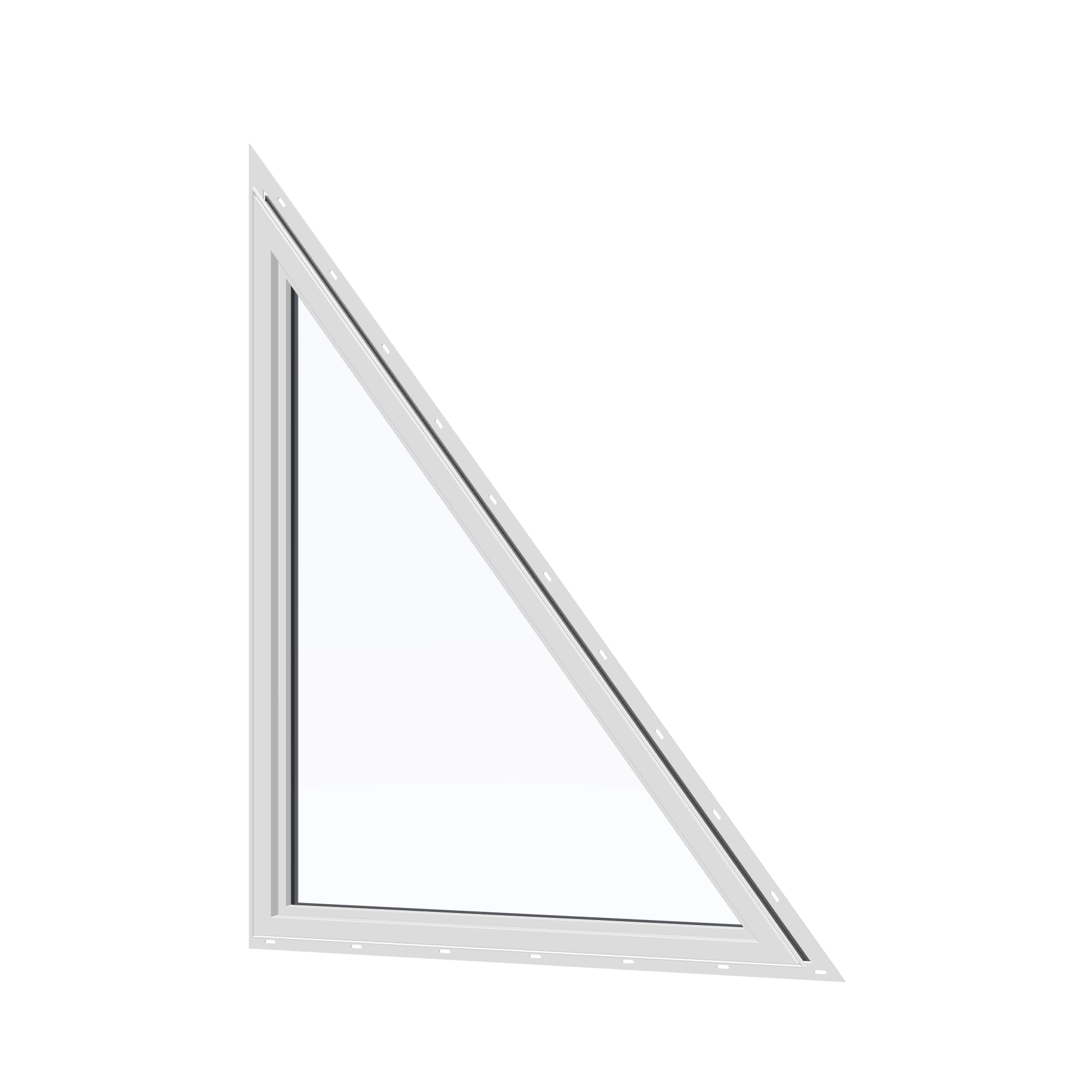 Angled interior view of the 36 × 48 inch rake head (left), black exterior / white interior, with nailing flange