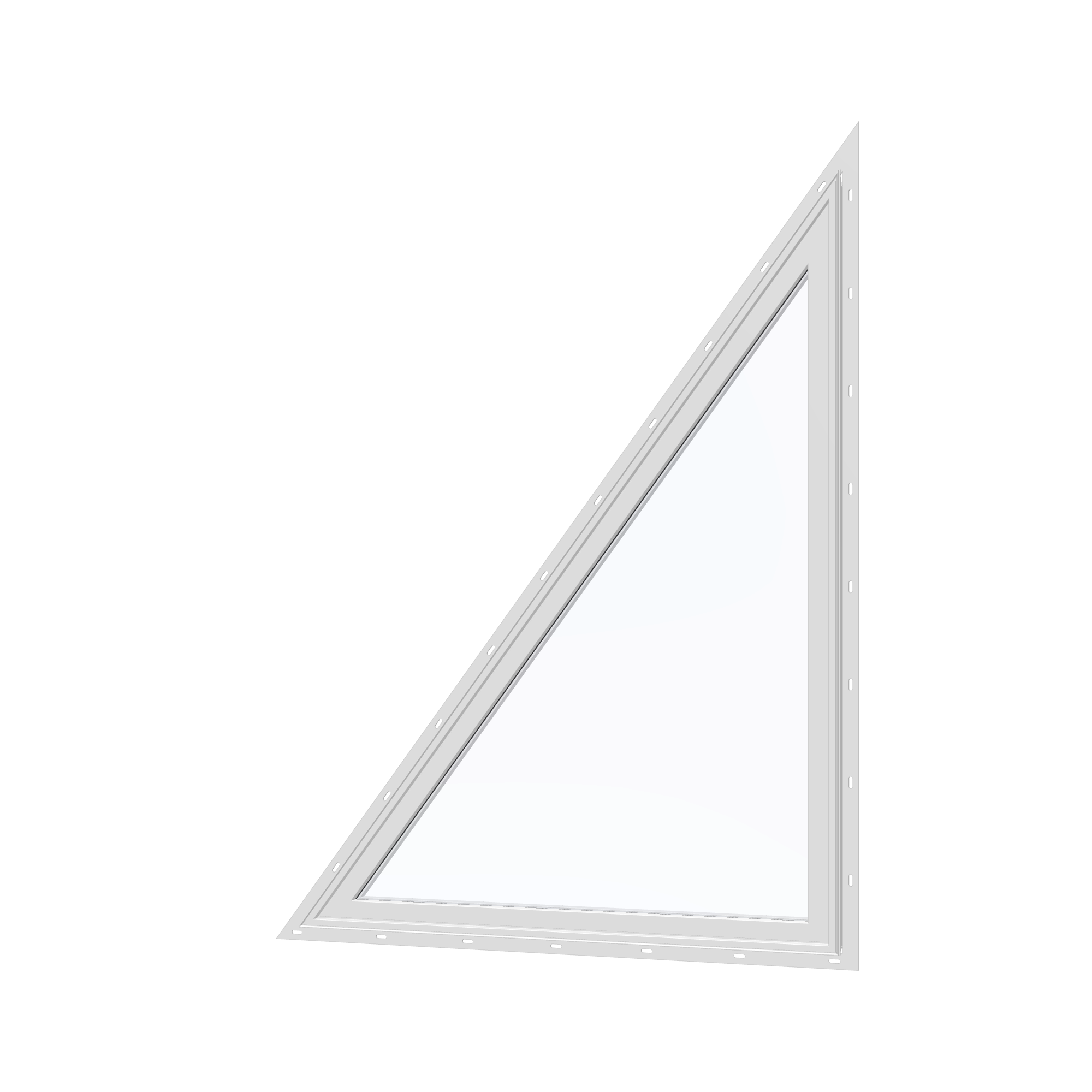 Angled exterior view of the 36 × 48 inch rake head (left), white exterior / white interior, with nailing flange