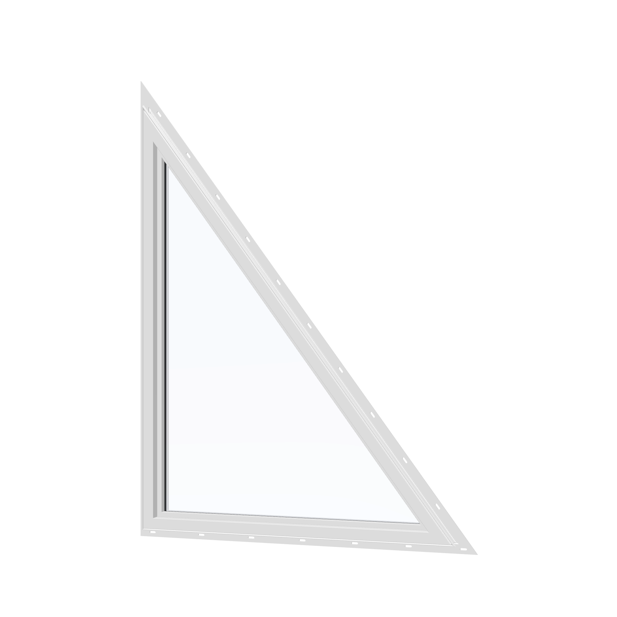 Angled interior view of the 36 × 48 inch rake head (left), white exterior / white interior, with nailing flange