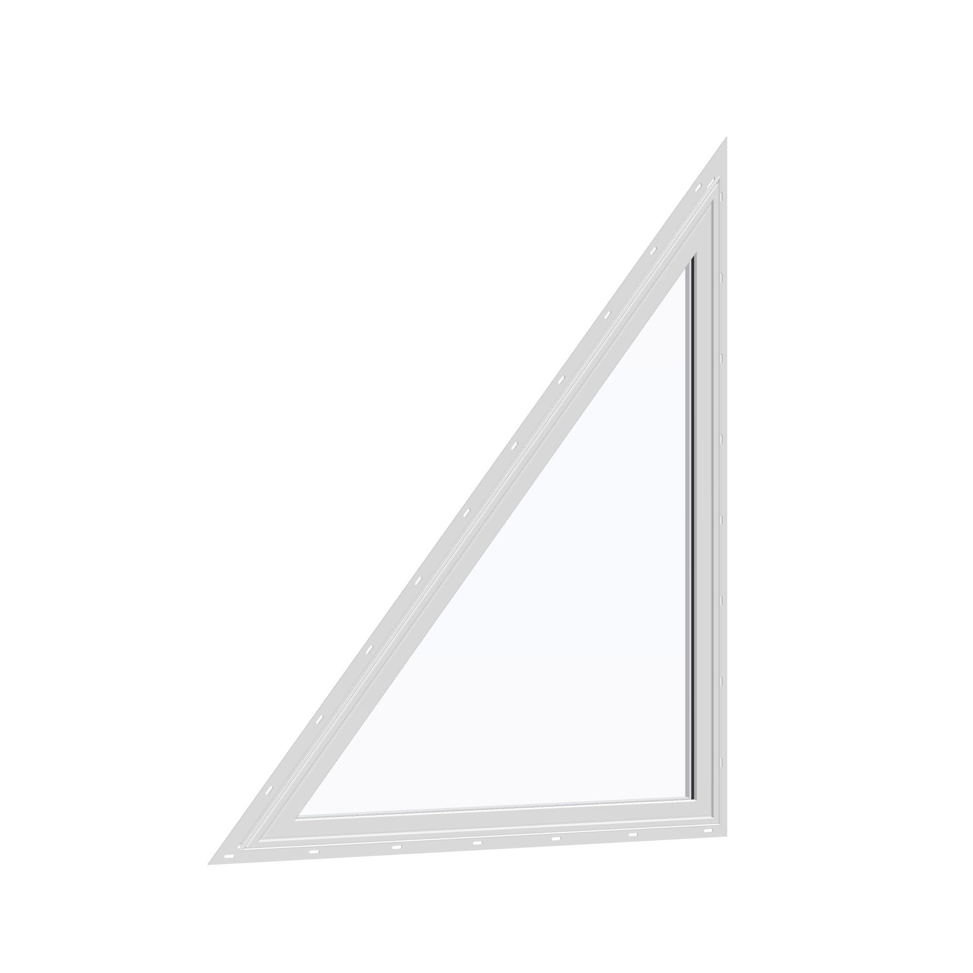 Opposite exterior angle of the 36 × 48 inch rake head (left), white exterior / white interior, with nailing flange