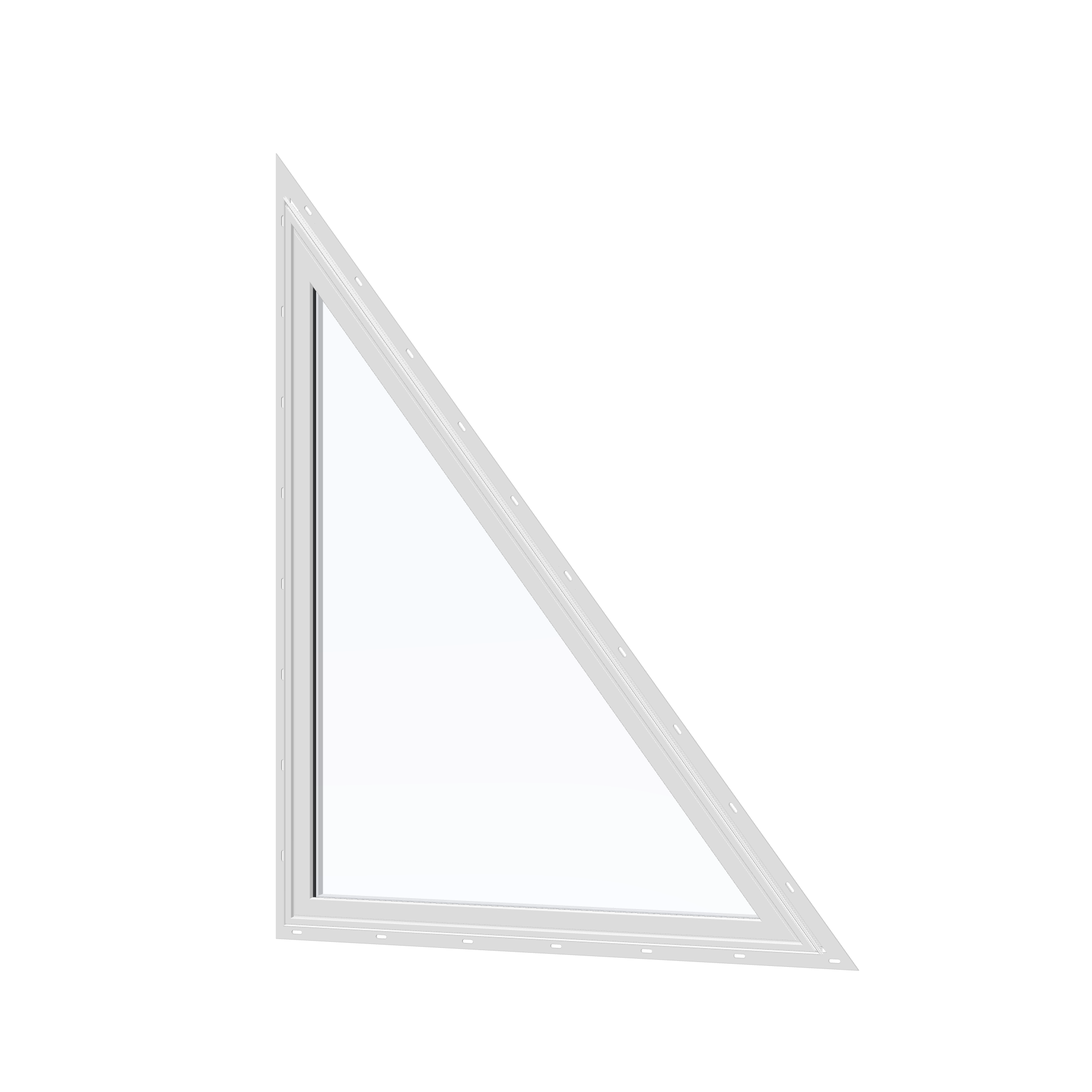 Angled exterior view of the 36 × 48 inch rake head (right), white exterior / white interior, with nailing flange