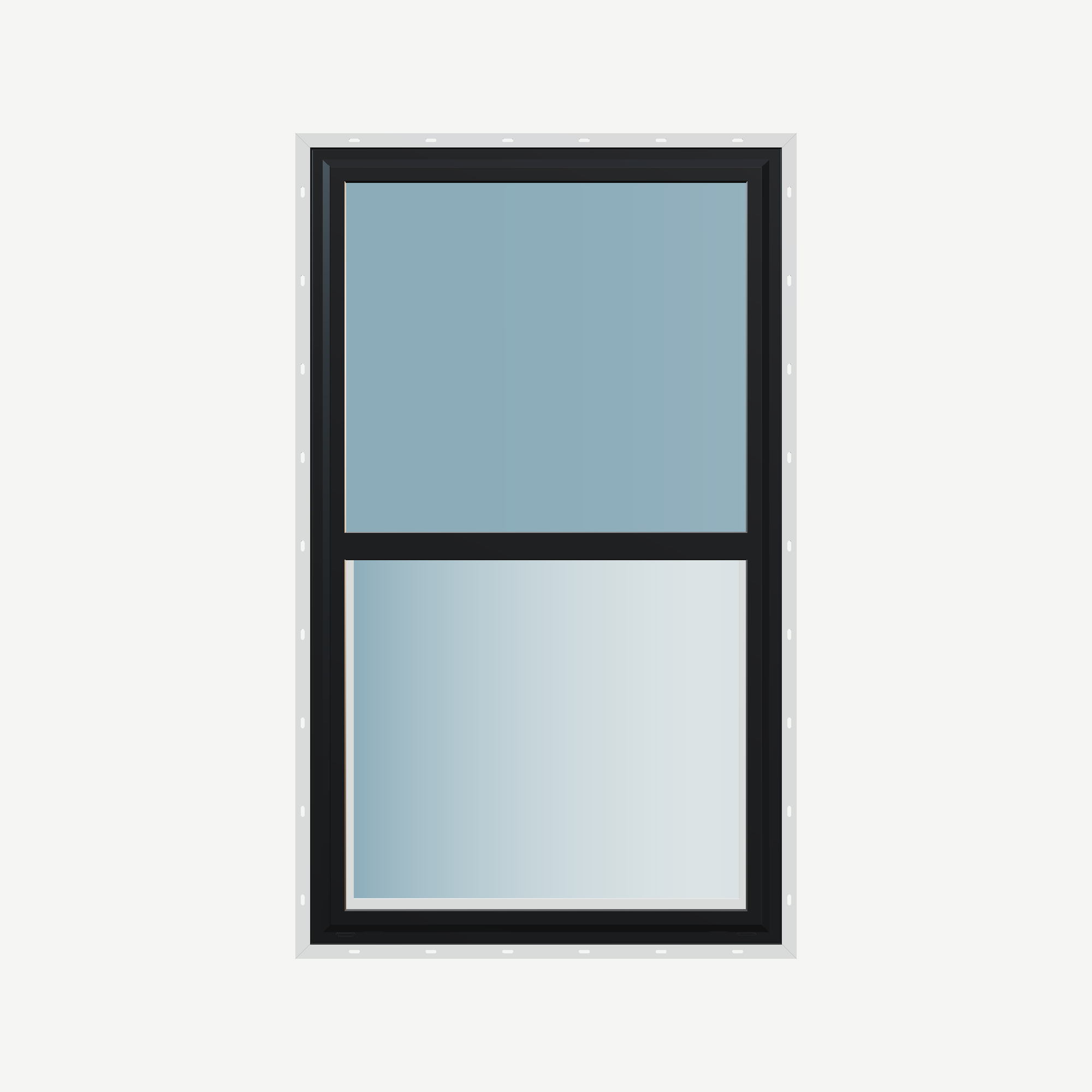 Straight exterior view of the 32 × 54 inch single hung, black exterior / white interior, with nailing flange