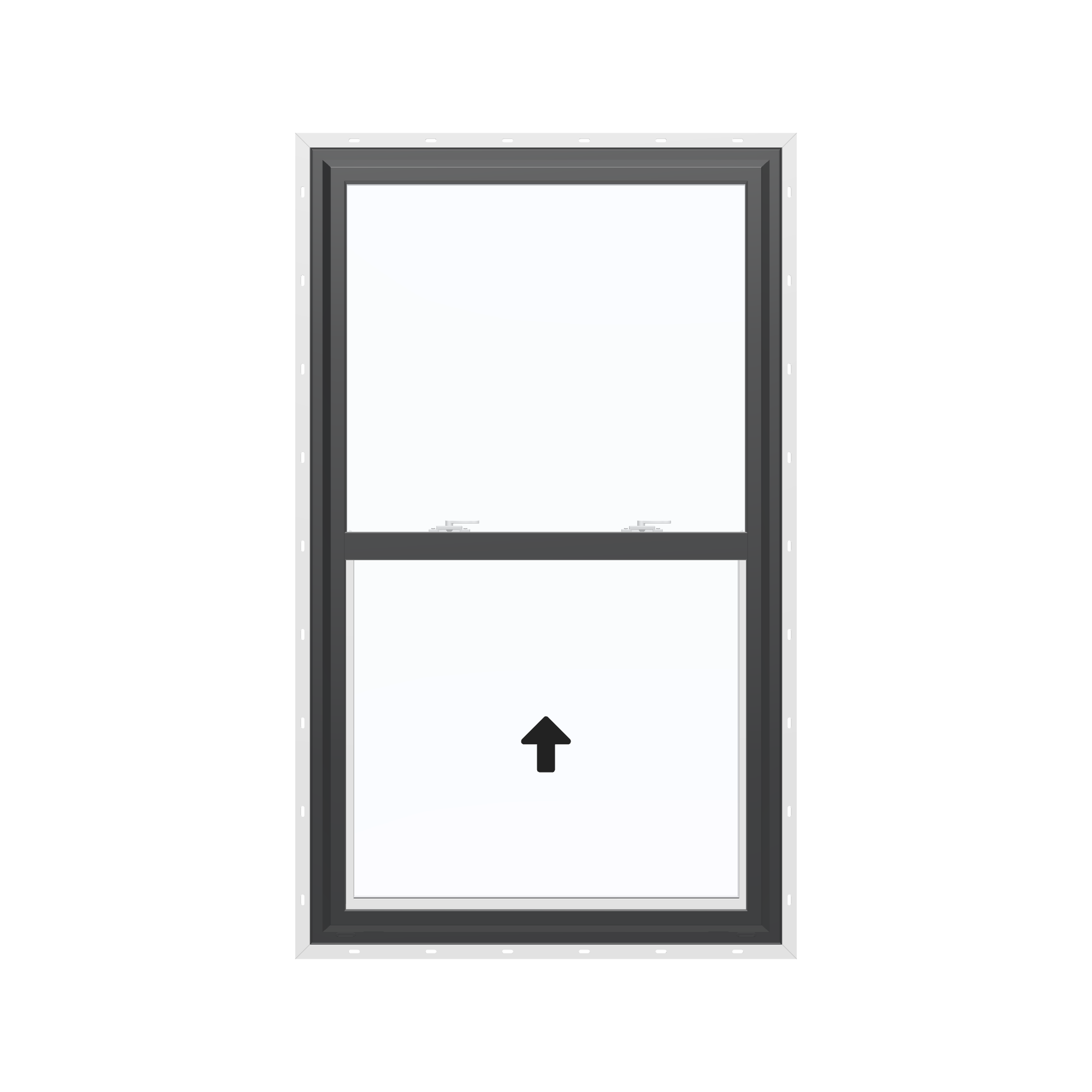 Straight exterior view of the 32 × 54 inch single hung, black exterior / white interior, with nailing flange