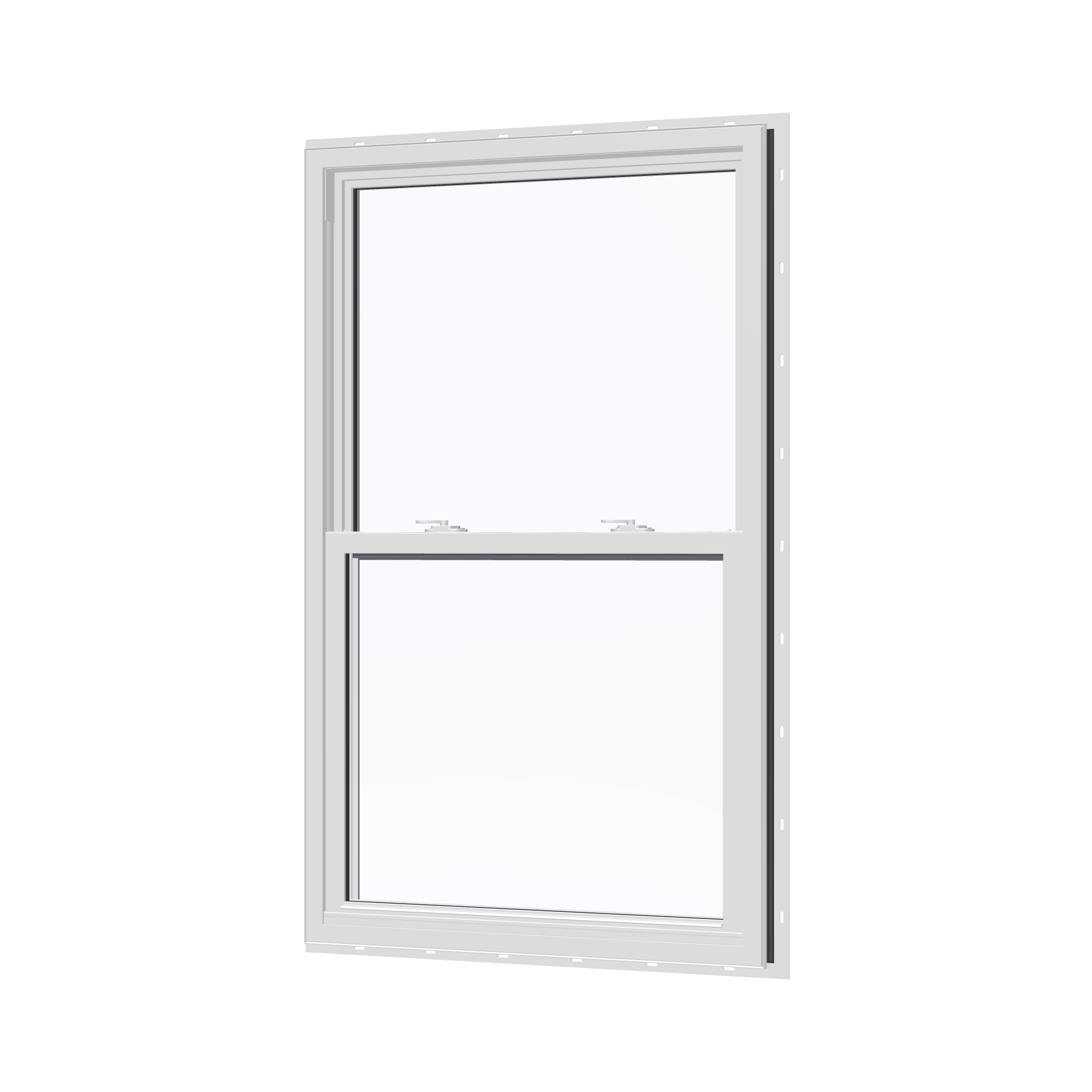 Angled interior view of the 32 × 54 inch single hung, black exterior / white interior, with nailing flange