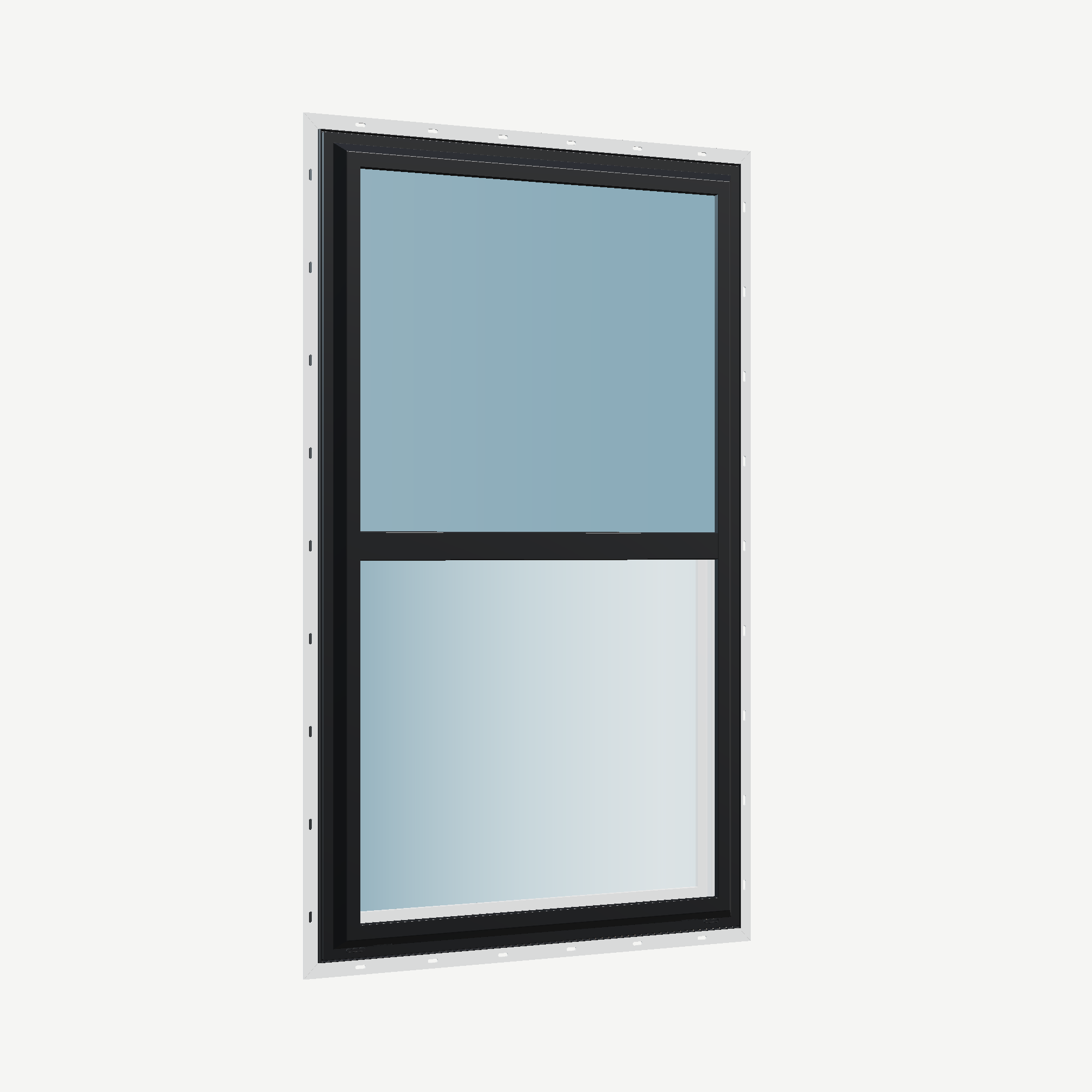 Opposite exterior angle of the 32 × 54 inch single hung, black exterior / white interior, with nailing flange