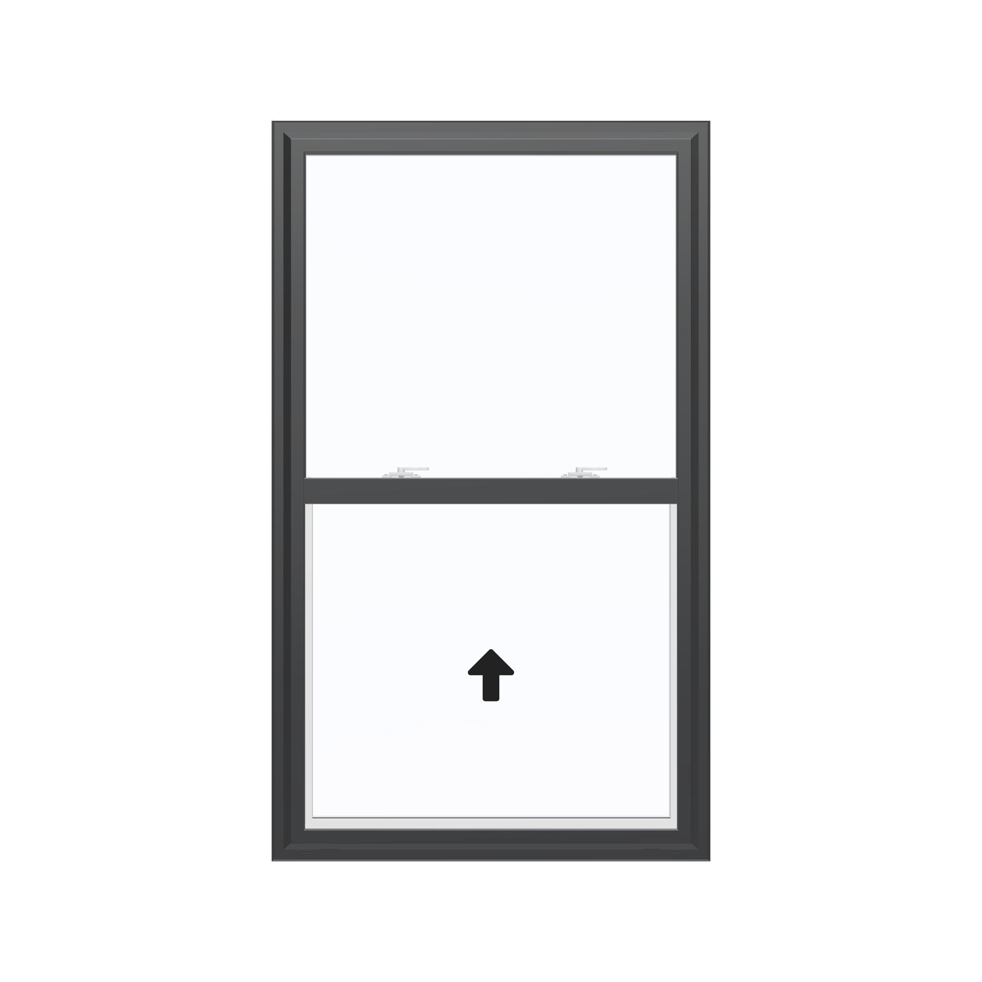 Straight exterior view of the 32 × 54 inch single hung, black exterior / white interior, without nailing flange