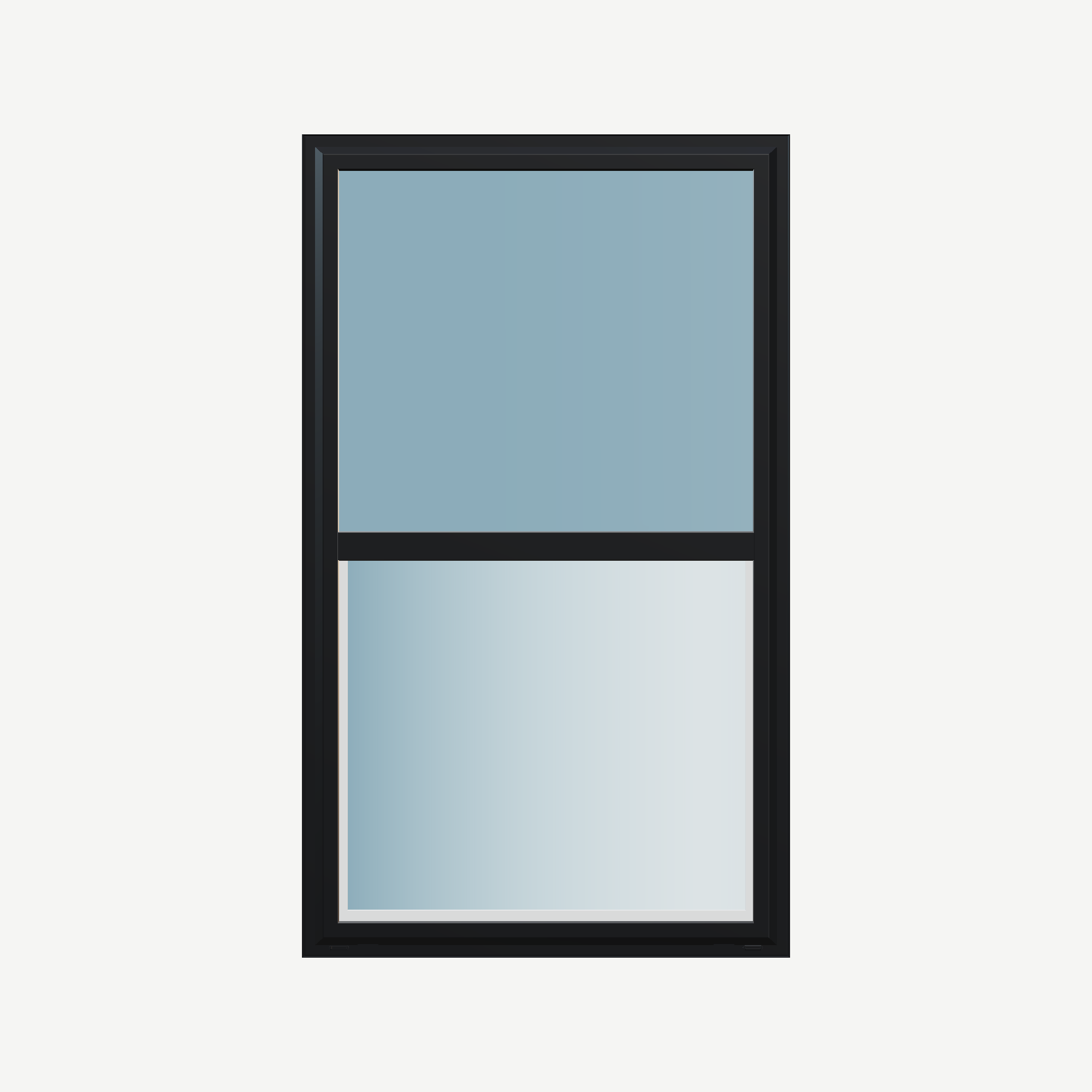 Straight exterior view of the 32 × 54 inch single hung, black exterior / white interior, without nailing flange
