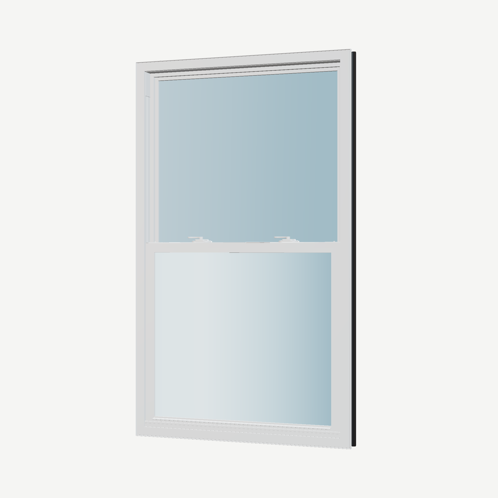 Angled interior view of the 32 × 54 inch single hung, black exterior / white interior, without nailing flange