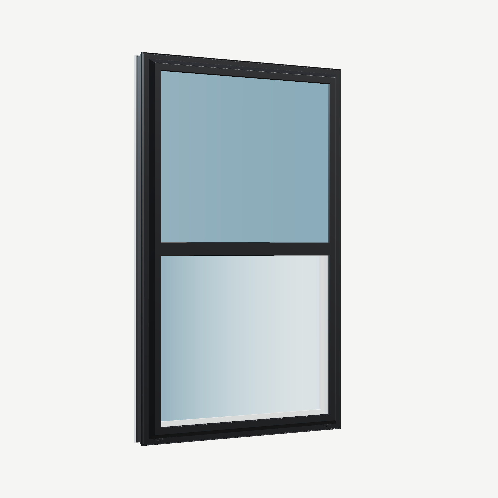 Opposite exterior angle of the 32 × 54 inch single hung, black exterior / white interior, without nailing flange
