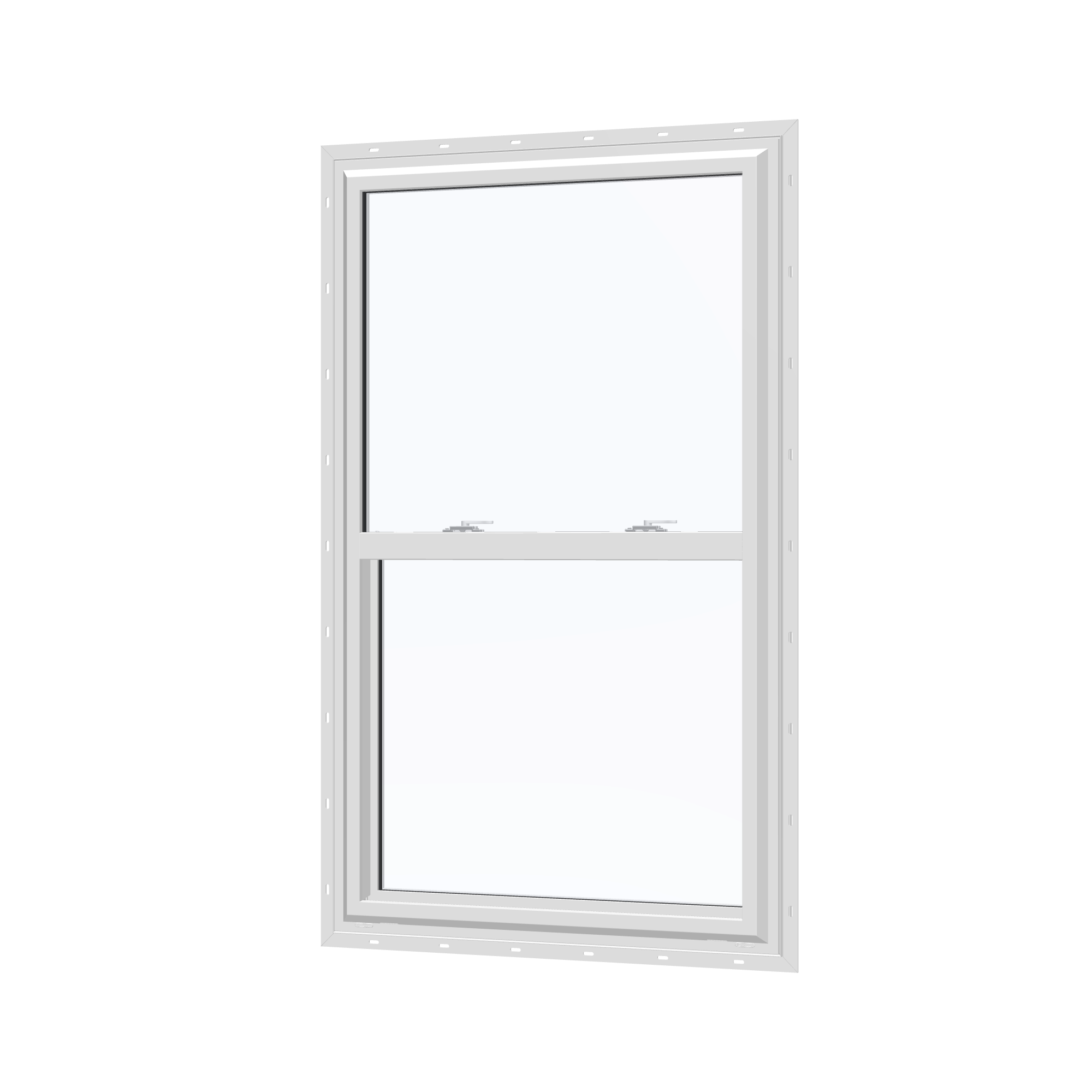 Angled exterior view of the 32 × 54 inch single hung, white exterior / white interior, with nailing flange