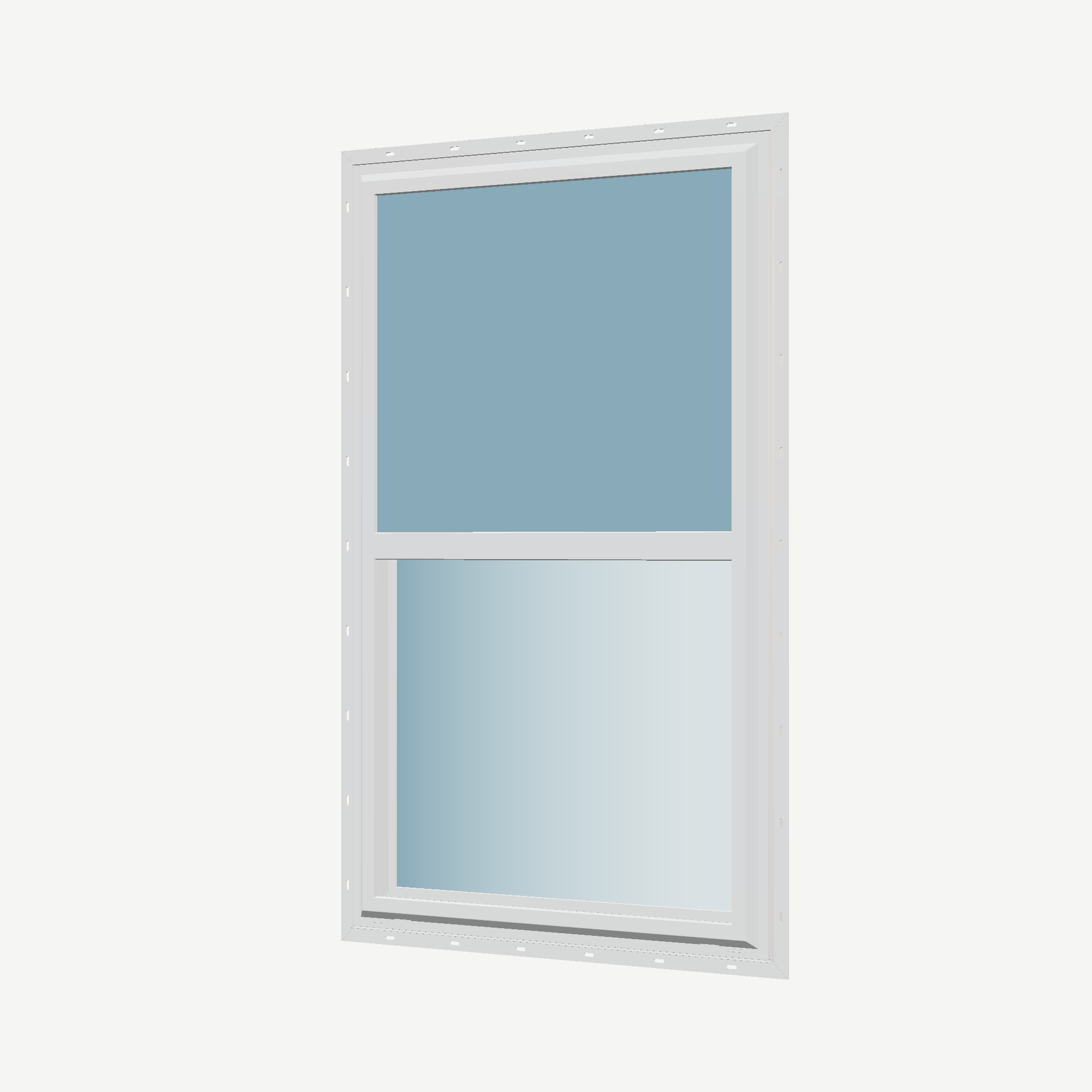 Angled exterior view of the 32 × 54 inch single hung, white exterior / white interior, with nailing flange