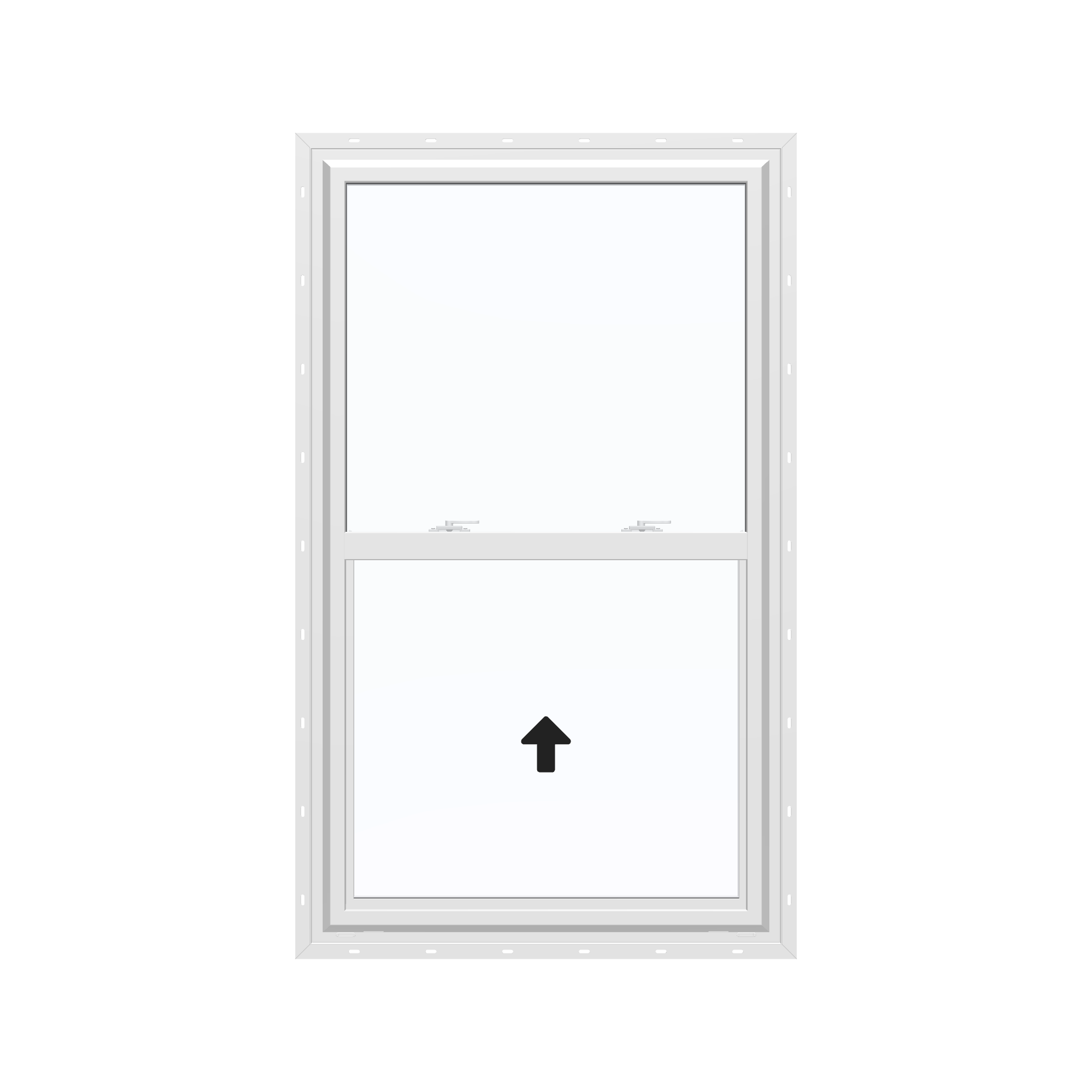 Straight exterior view of the 32 × 54 inch single hung, white exterior / white interior, with nailing flange