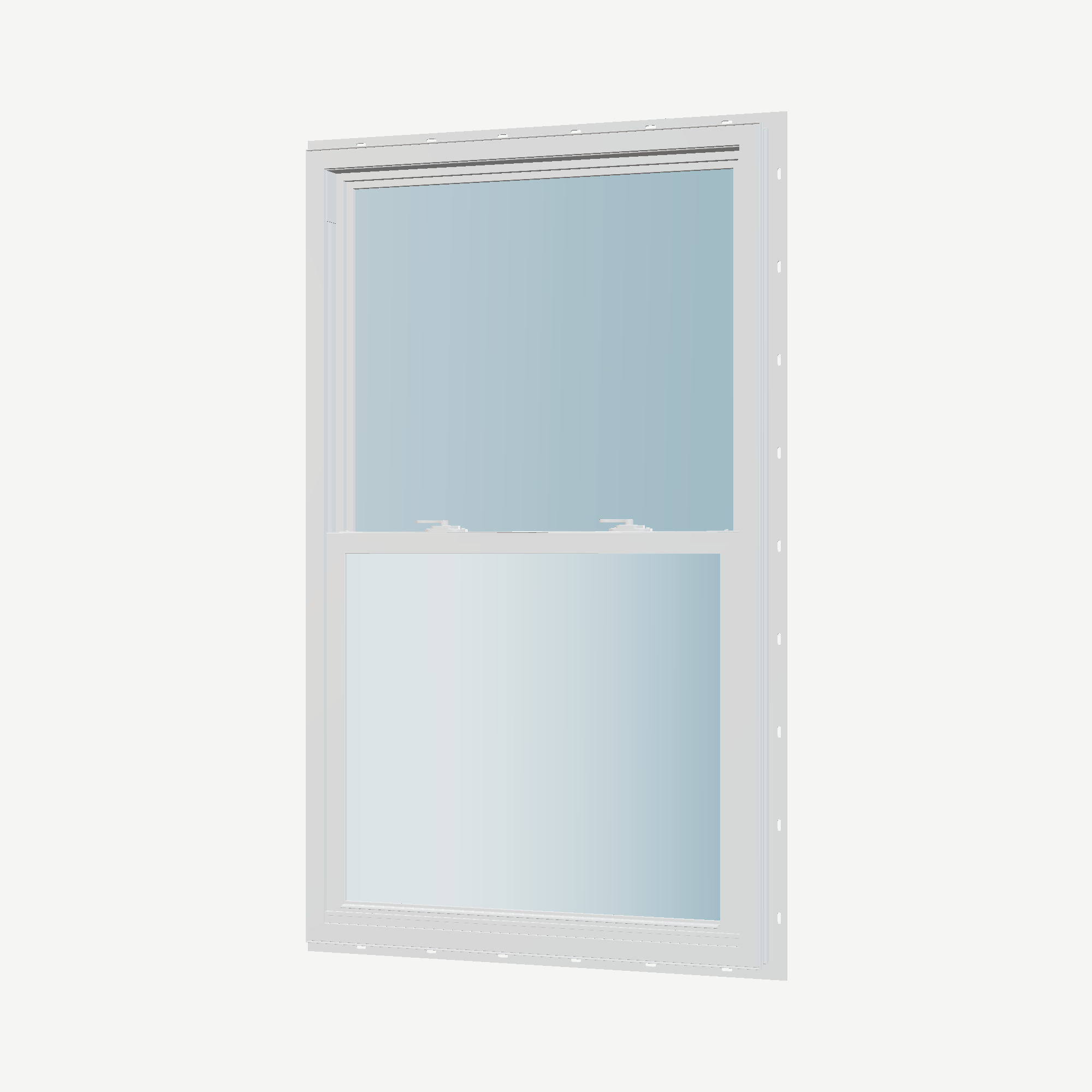 Angled interior view of the 32 × 54 inch single hung, white exterior / white interior, with nailing flange