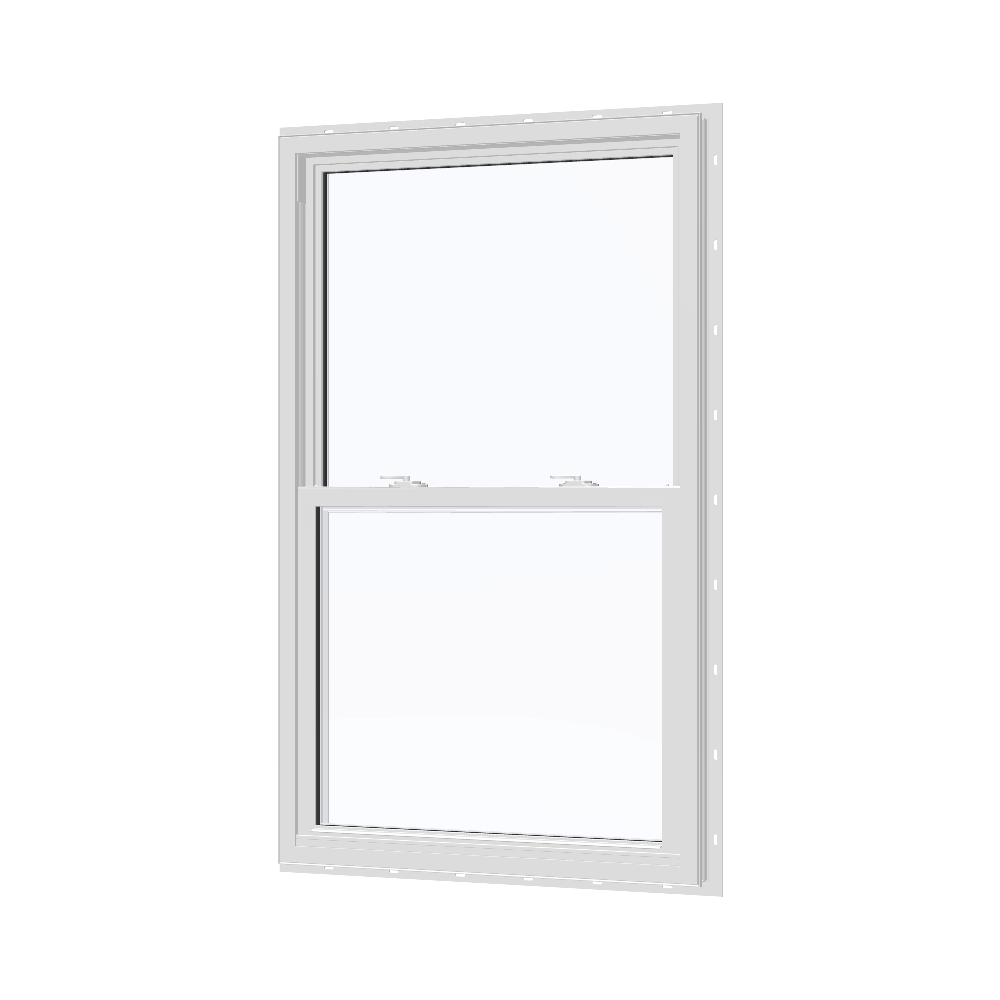 Angled interior view of the 32 × 54 inch single hung, white exterior / white interior, with nailing flange
