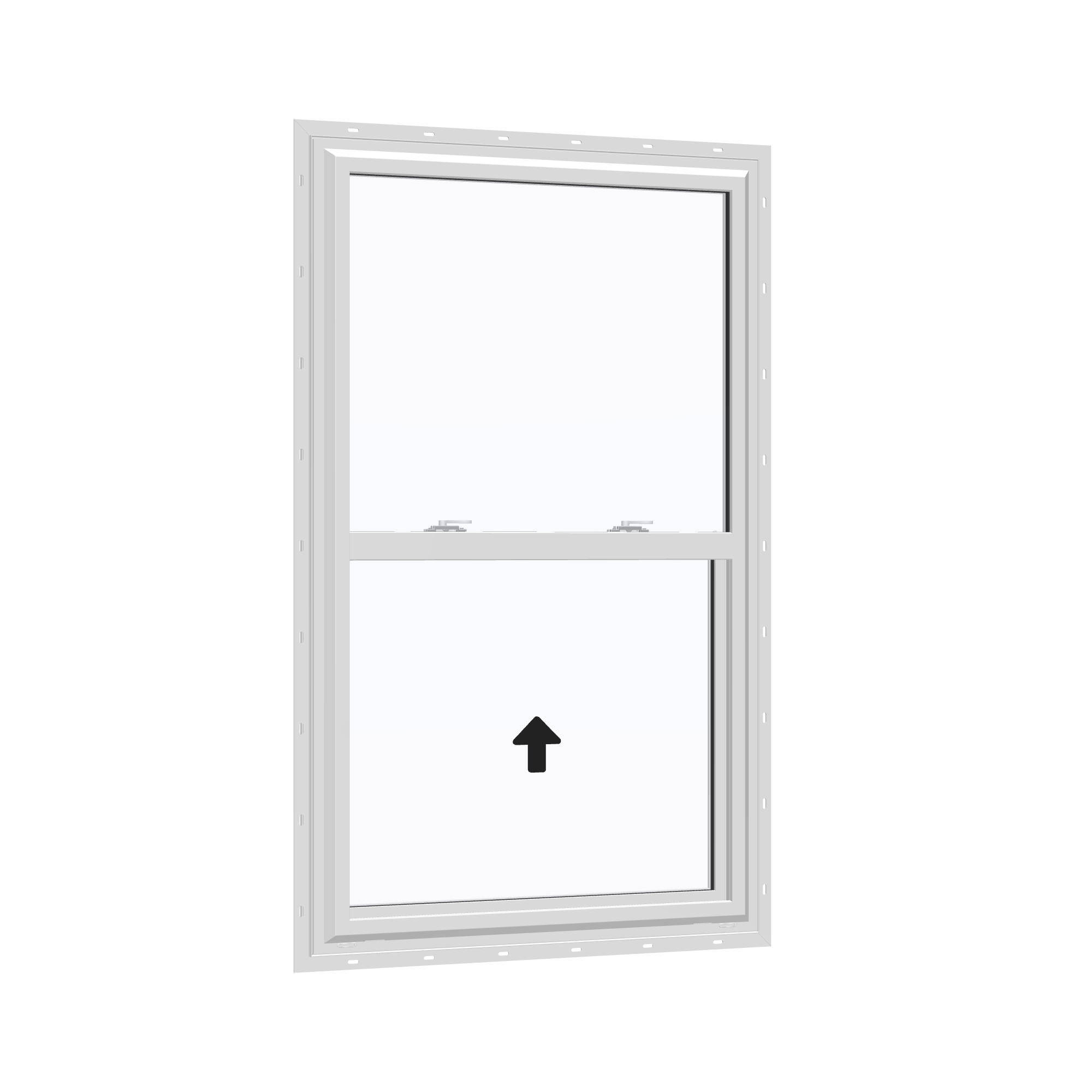 Opposite exterior angle of the 32 × 54 inch single hung, white exterior / white interior, with nailing flange