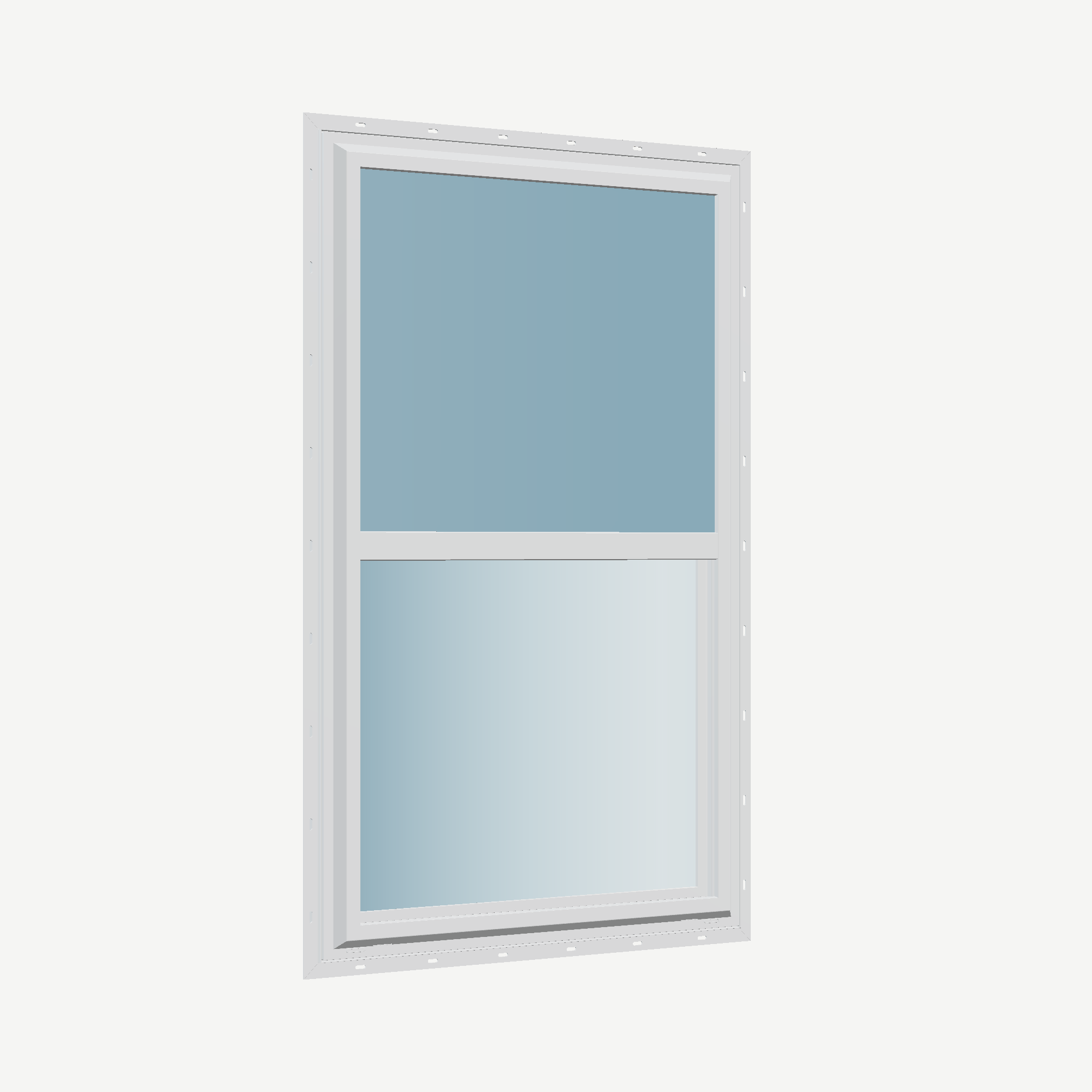 Opposite exterior angle of the 32 × 54 inch single hung, white exterior / white interior, with nailing flange