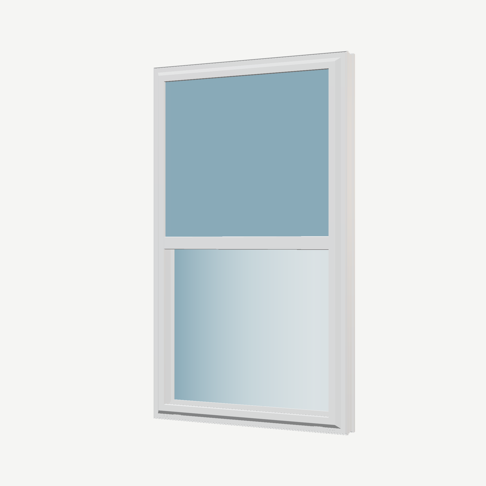 Angled exterior view of the 32 × 54 inch single hung, white exterior / white interior, without nailing flange