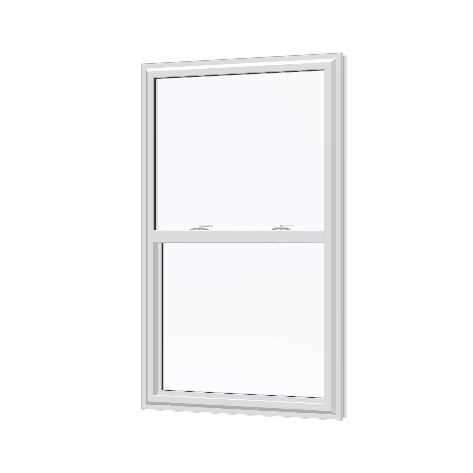 Angled exterior view of the 32 × 54 inch single hung, white exterior / white interior, without nailing flange