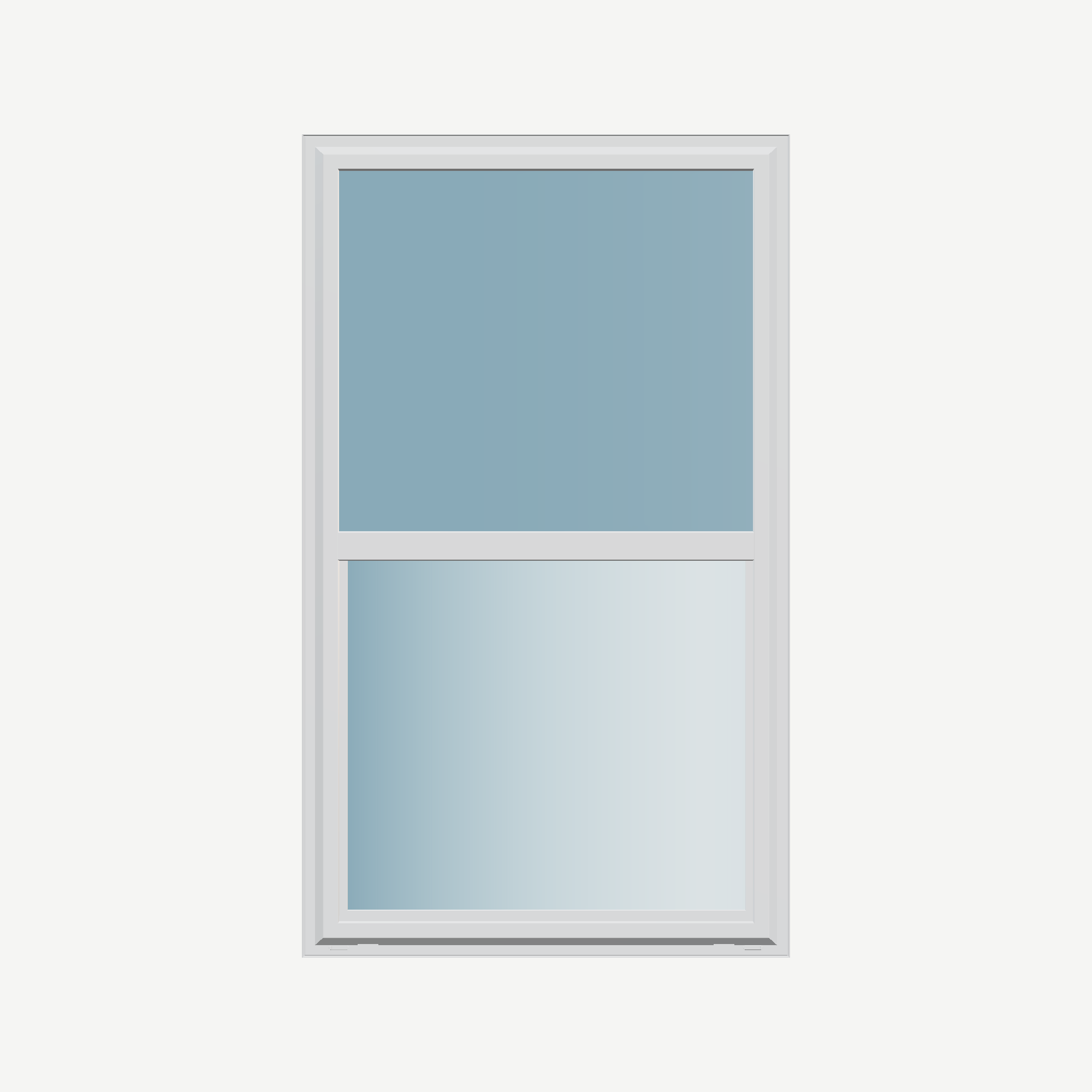 Straight exterior view of the 32 × 54 inch single hung, white exterior / white interior, without nailing flange