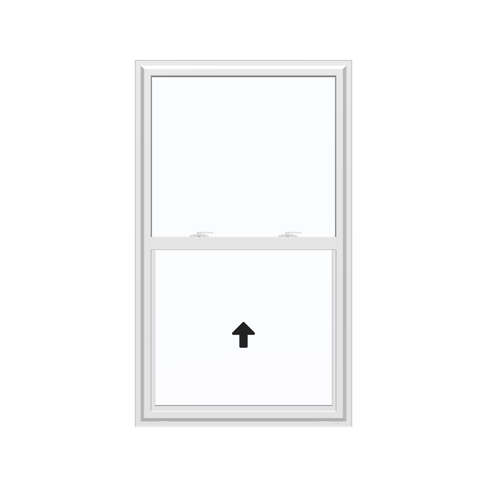 Straight exterior view of the 32 × 54 inch single hung, white exterior / white interior, without nailing flange