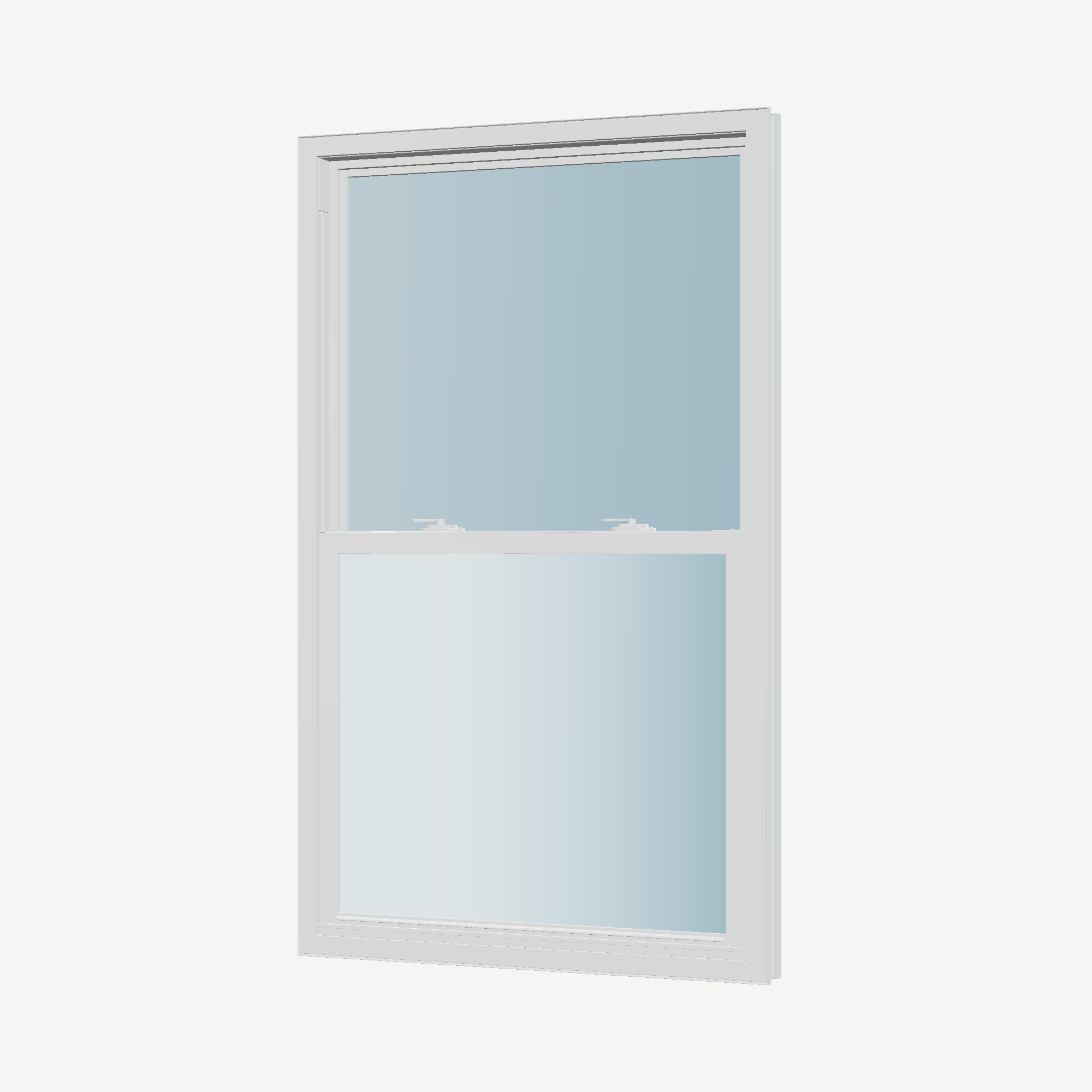 Angled interior view of the 32 × 54 inch single hung, white exterior / white interior, without nailing flange