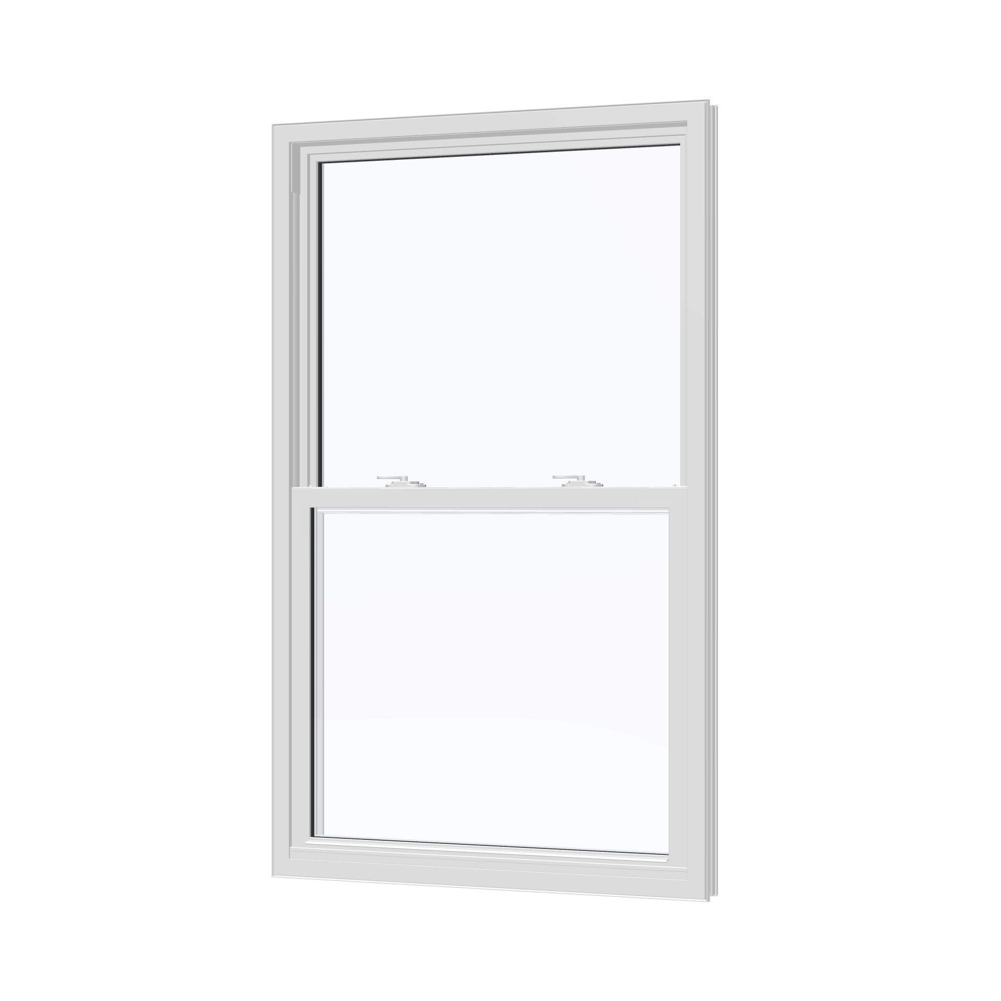 Angled interior view of the 32 × 54 inch single hung, white exterior / white interior, without nailing flange