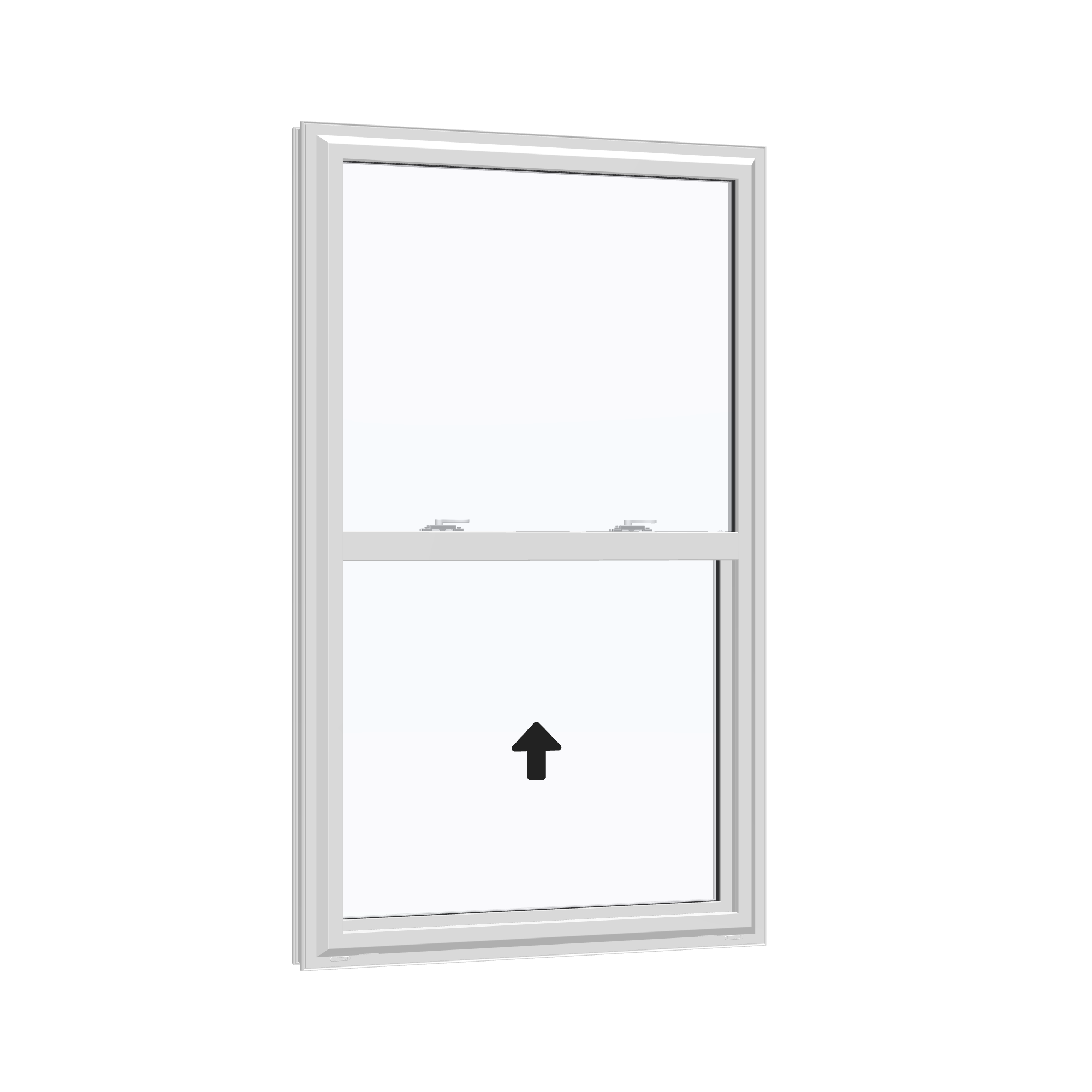 Opposite exterior angle of the 32 × 54 inch single hung, white exterior / white interior, without nailing flange