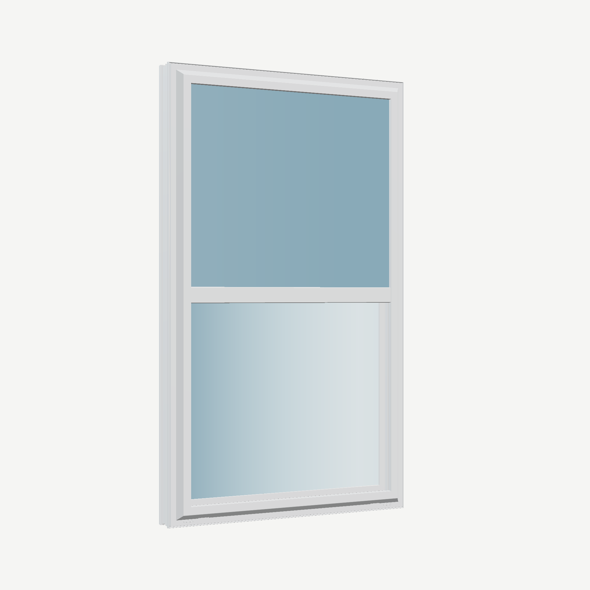 Opposite exterior angle of the 32 × 54 inch single hung, white exterior / white interior, without nailing flange