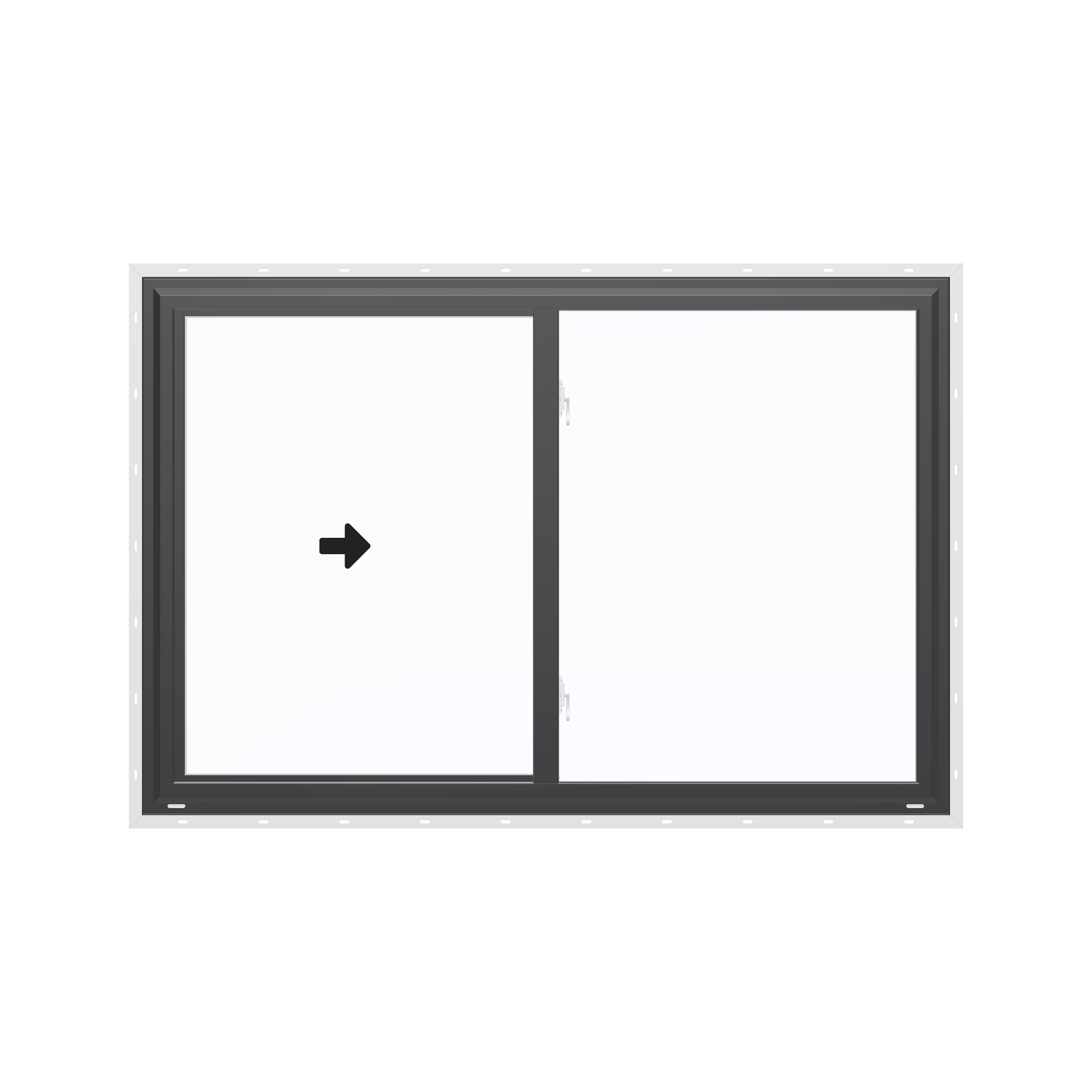 Straight exterior view of the 60 × 40 inch single slider, black exterior / white interior, with nailing flange