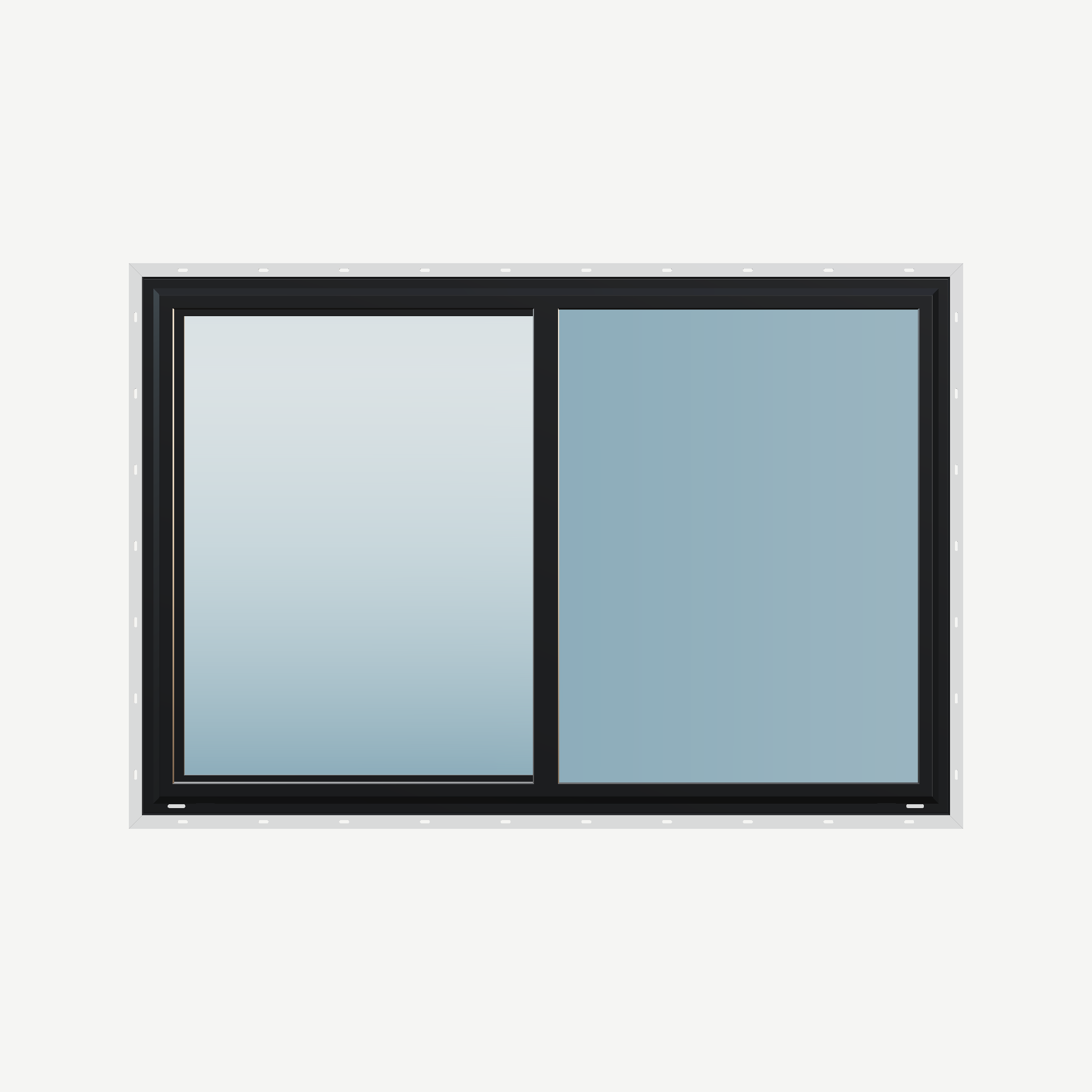 Straight exterior view of the 60 × 40 inch single slider, black exterior / white interior, with nailing flange
