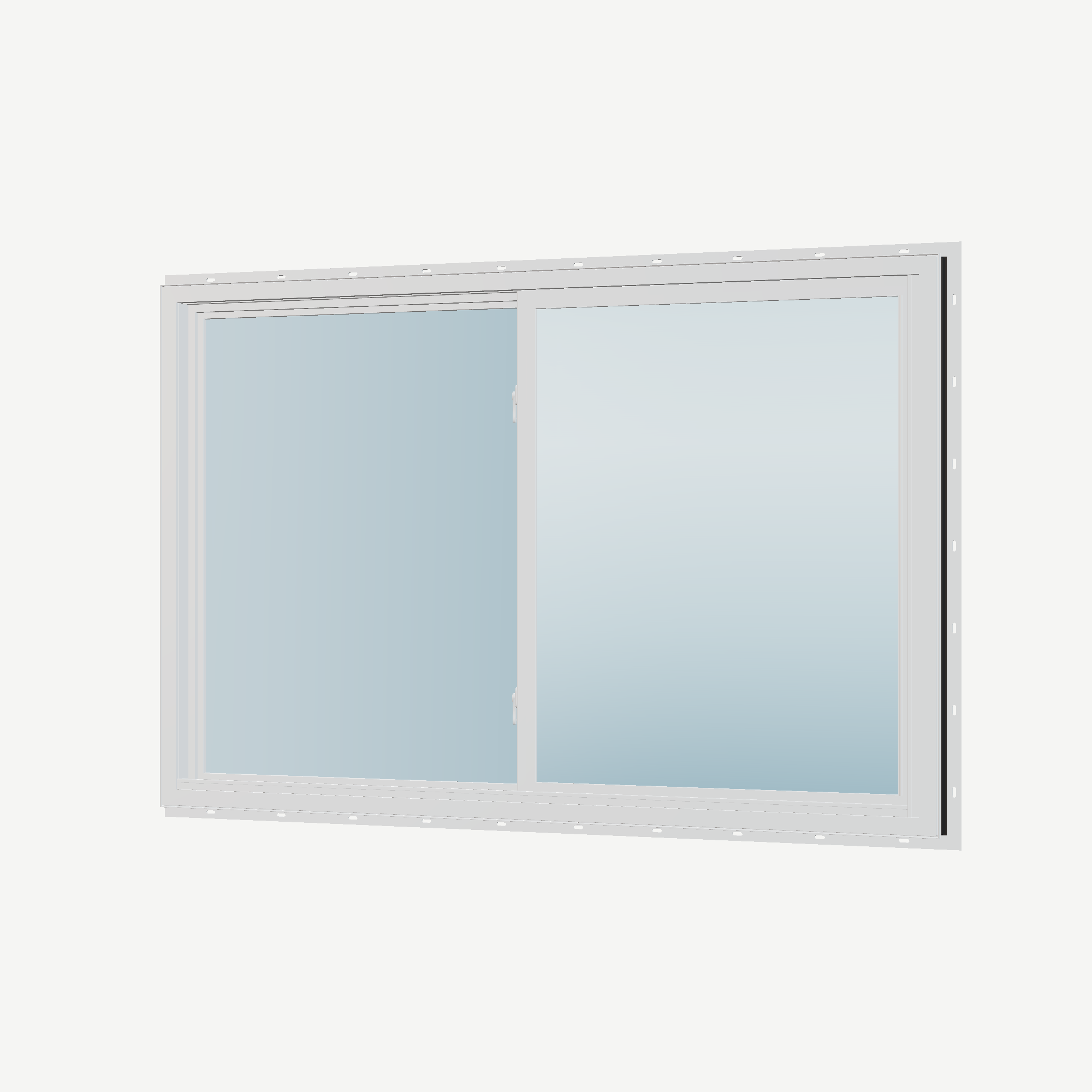 Angled interior view of the 60 × 40 inch single slider, black exterior / white interior, with nailing flange