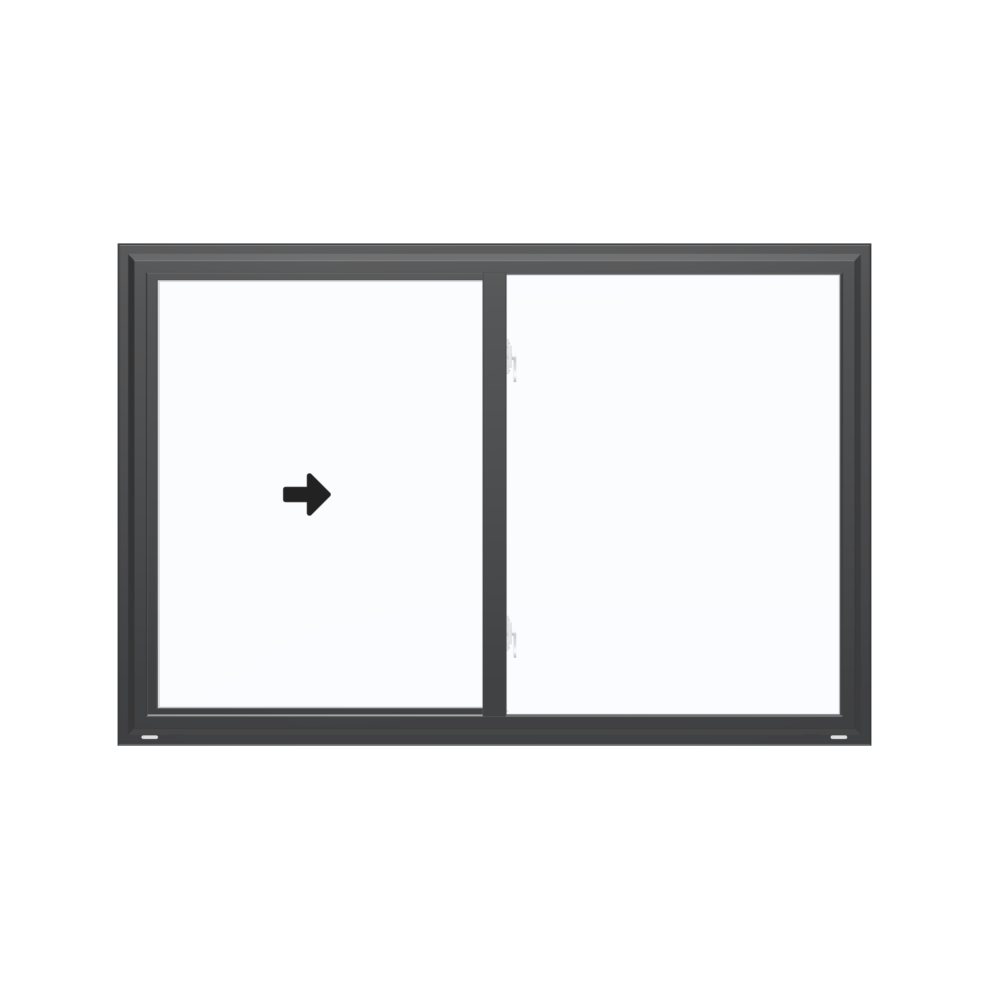 Straight exterior view of the 60 × 40 inch single slider, black exterior / white interior, without nailing flange