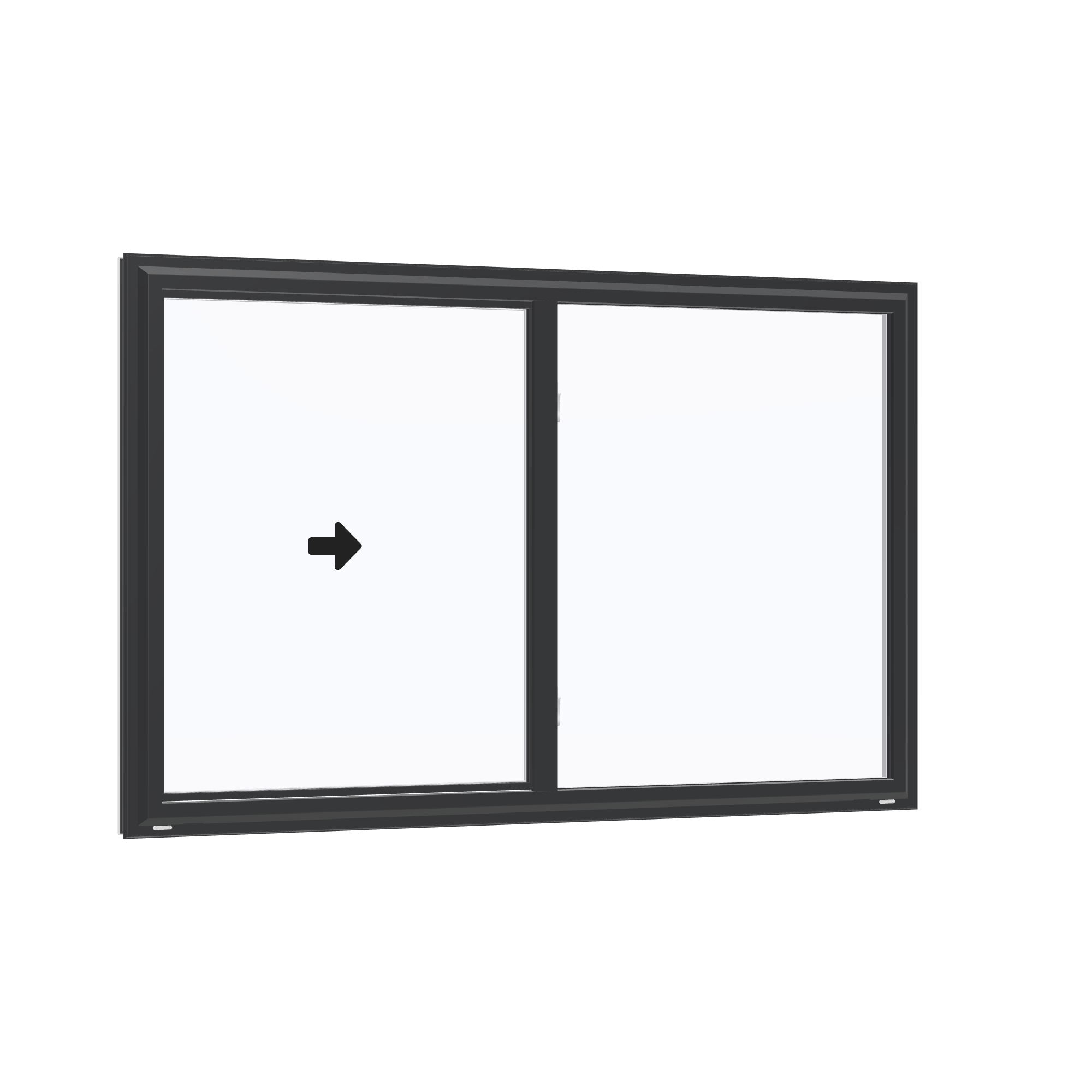 Opposite exterior angle of the 60 × 40 inch single slider, black exterior / white interior, without nailing flange