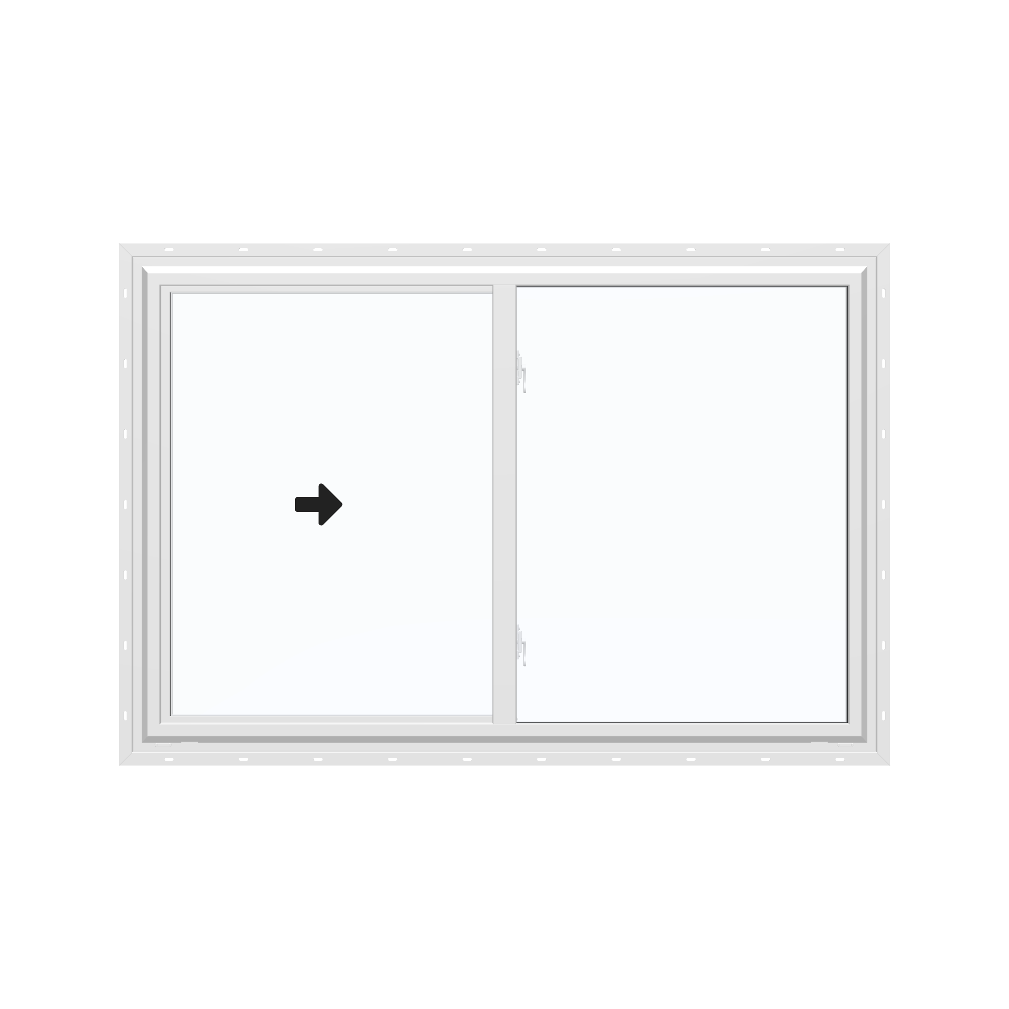 Straight exterior view of the 60 × 40 inch single slider, white exterior / white interior, with nailing flange