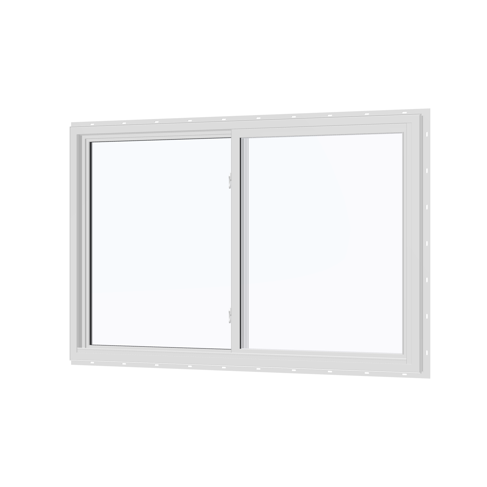 Angled interior view of the 60 × 40 inch single slider, white exterior / white interior, with nailing flange