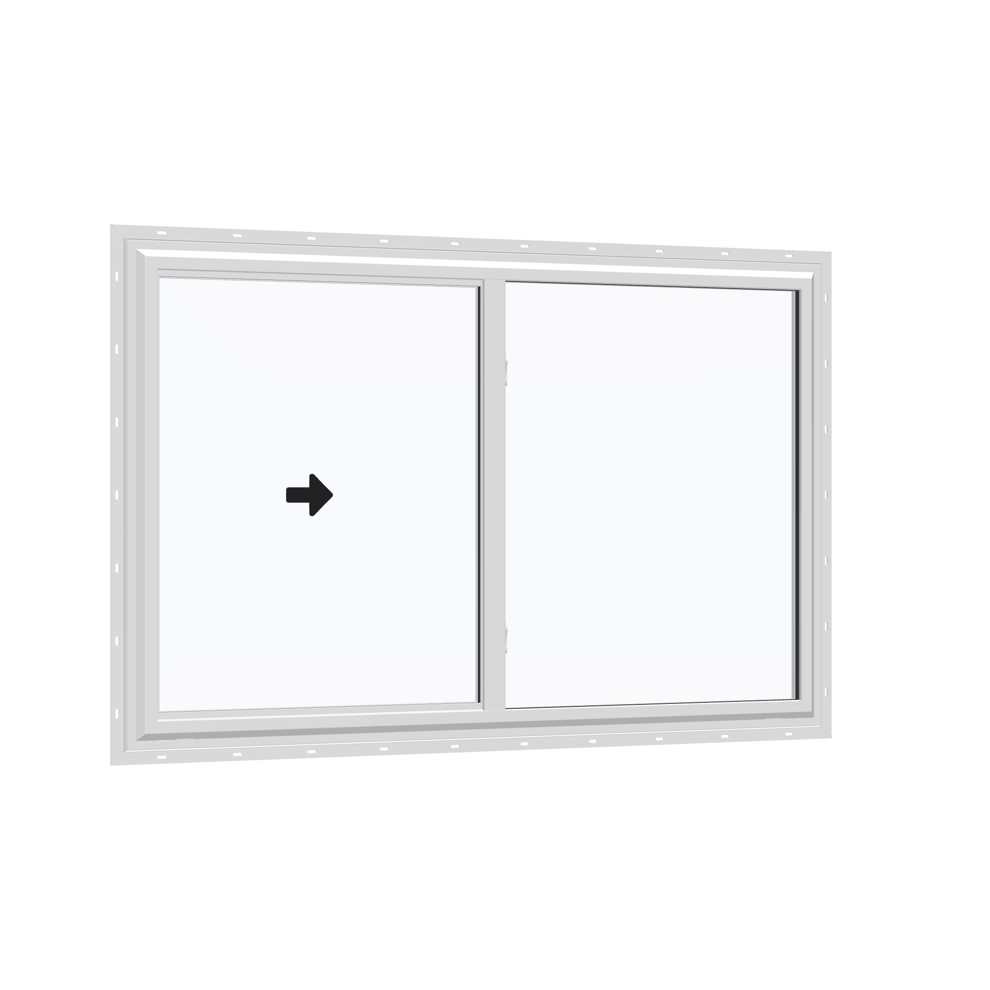 Opposite exterior angle of the 60 × 40 inch single slider, white exterior / white interior, with nailing flange