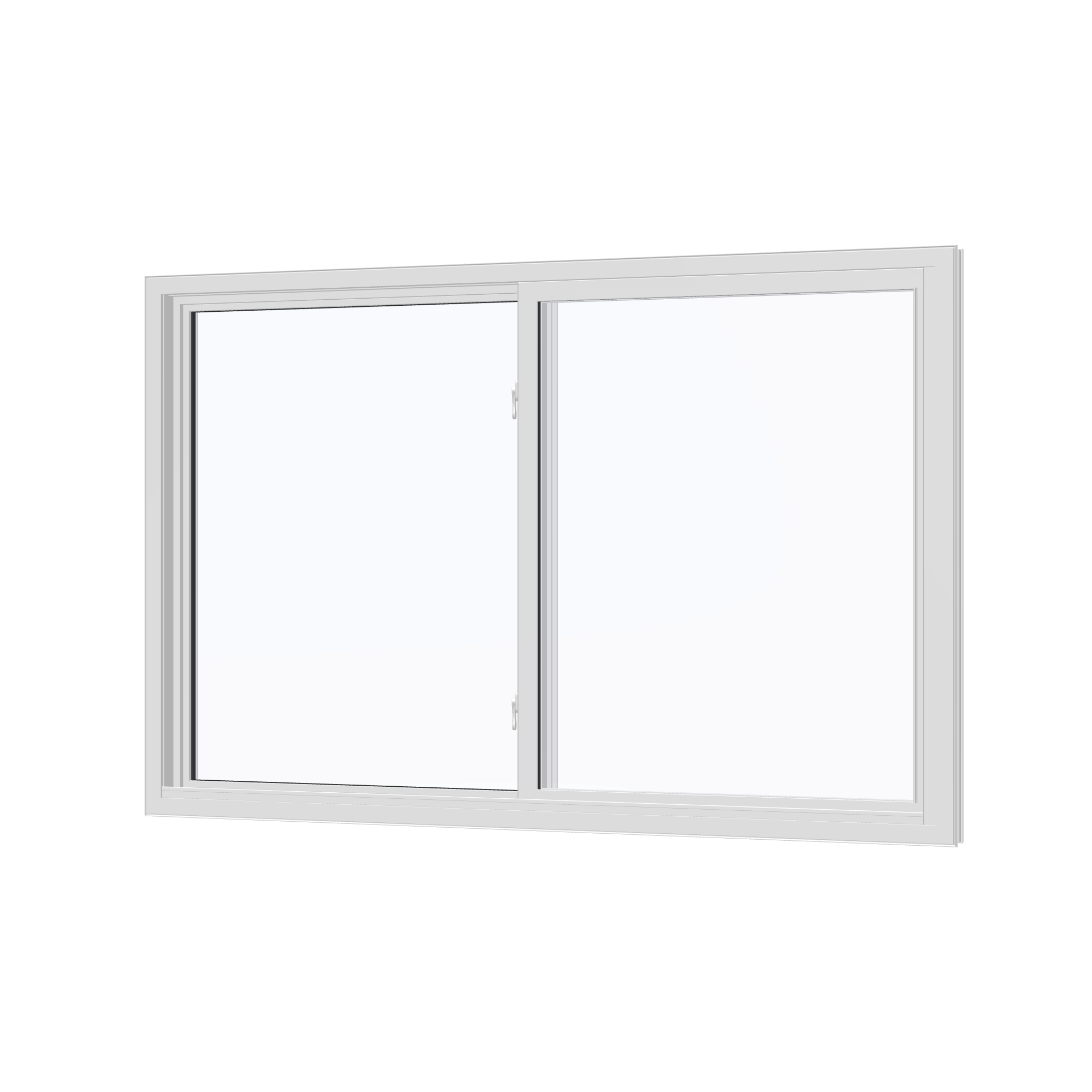 Angled interior view of the 60 × 40 inch single slider, white exterior / white interior, without nailing flange