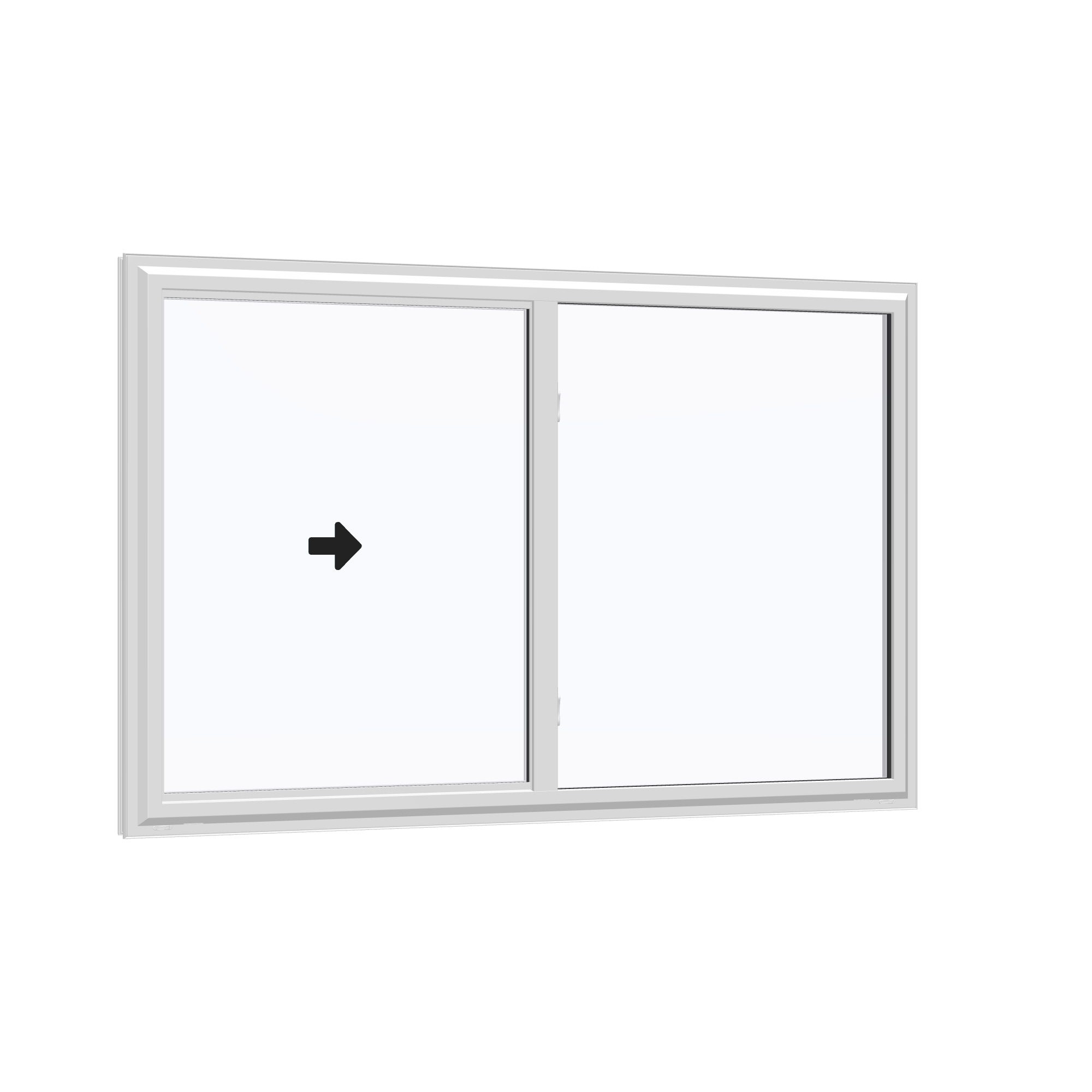 Opposite exterior angle of the 60 × 40 inch single slider, white exterior / white interior, without nailing flange