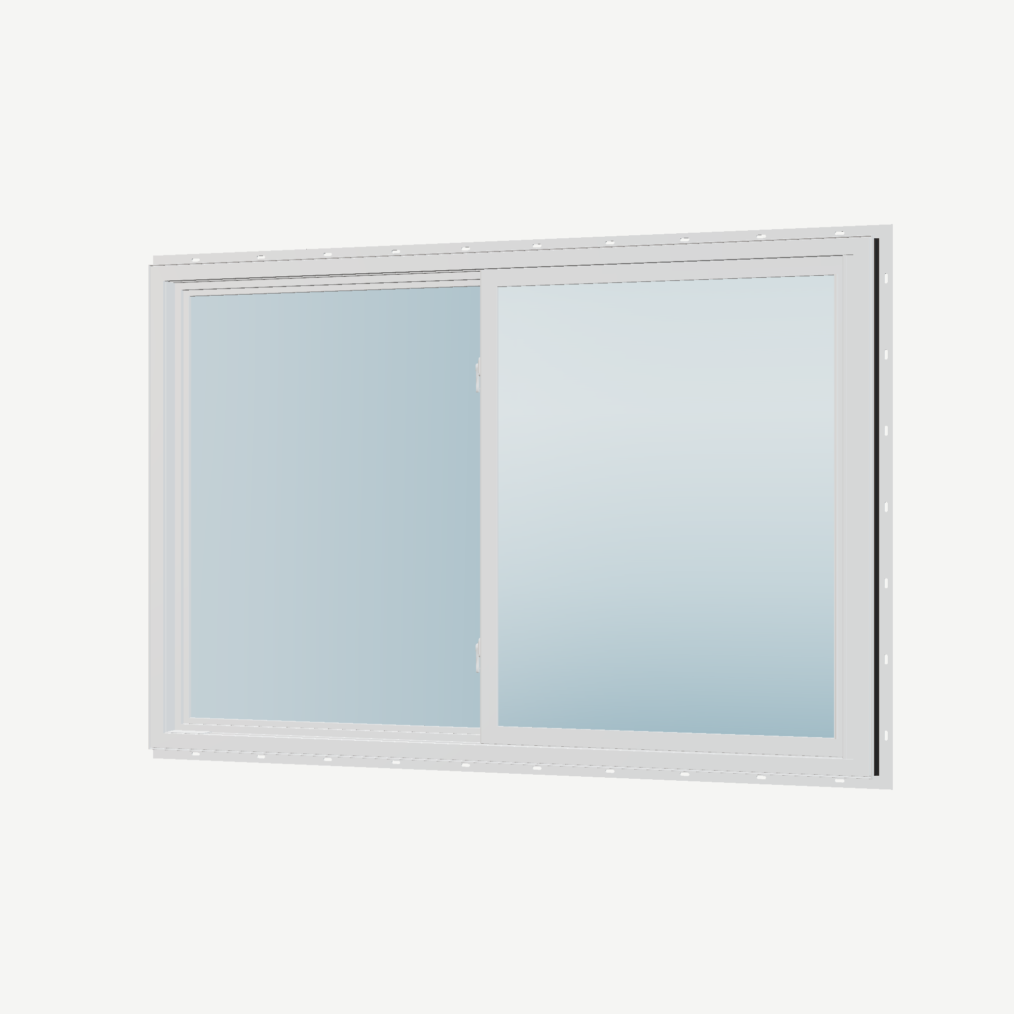 Angled interior view of the 60 × 40 inch single slider with tilt, black exterior / white interior, with nailing flange
