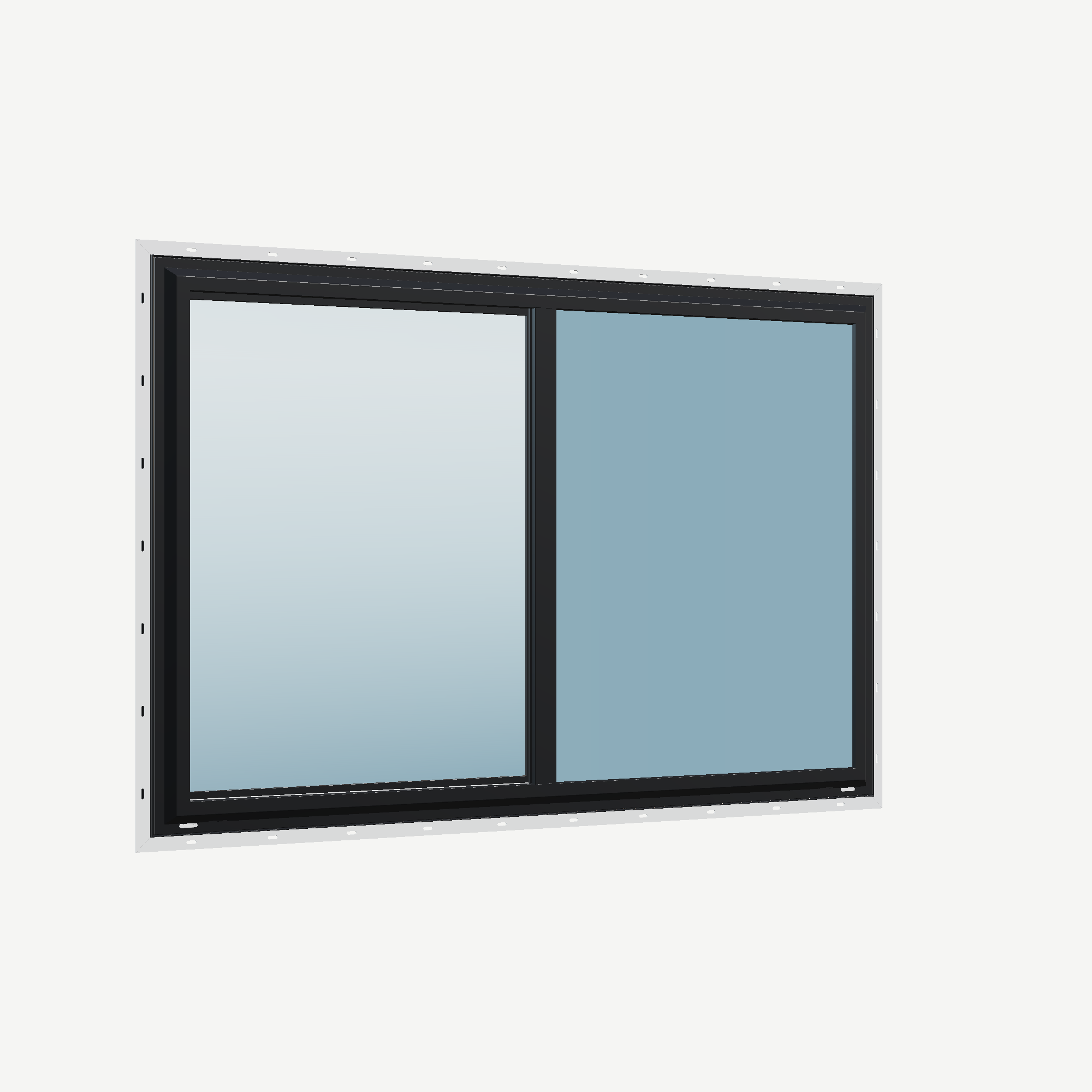 Opposite exterior angle of the 60 × 40 inch single slider with tilt, black exterior / white interior, with nailing flange