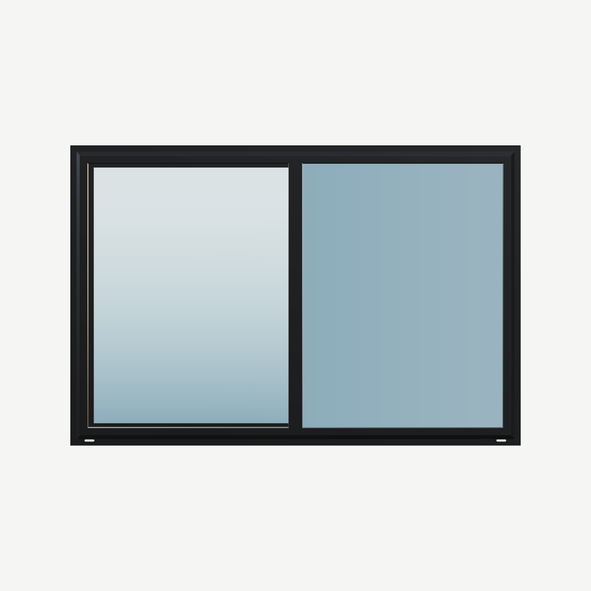 Straight exterior view of the 60 × 40 inch single slider with tilt, black exterior / white interior, without nailing flange
