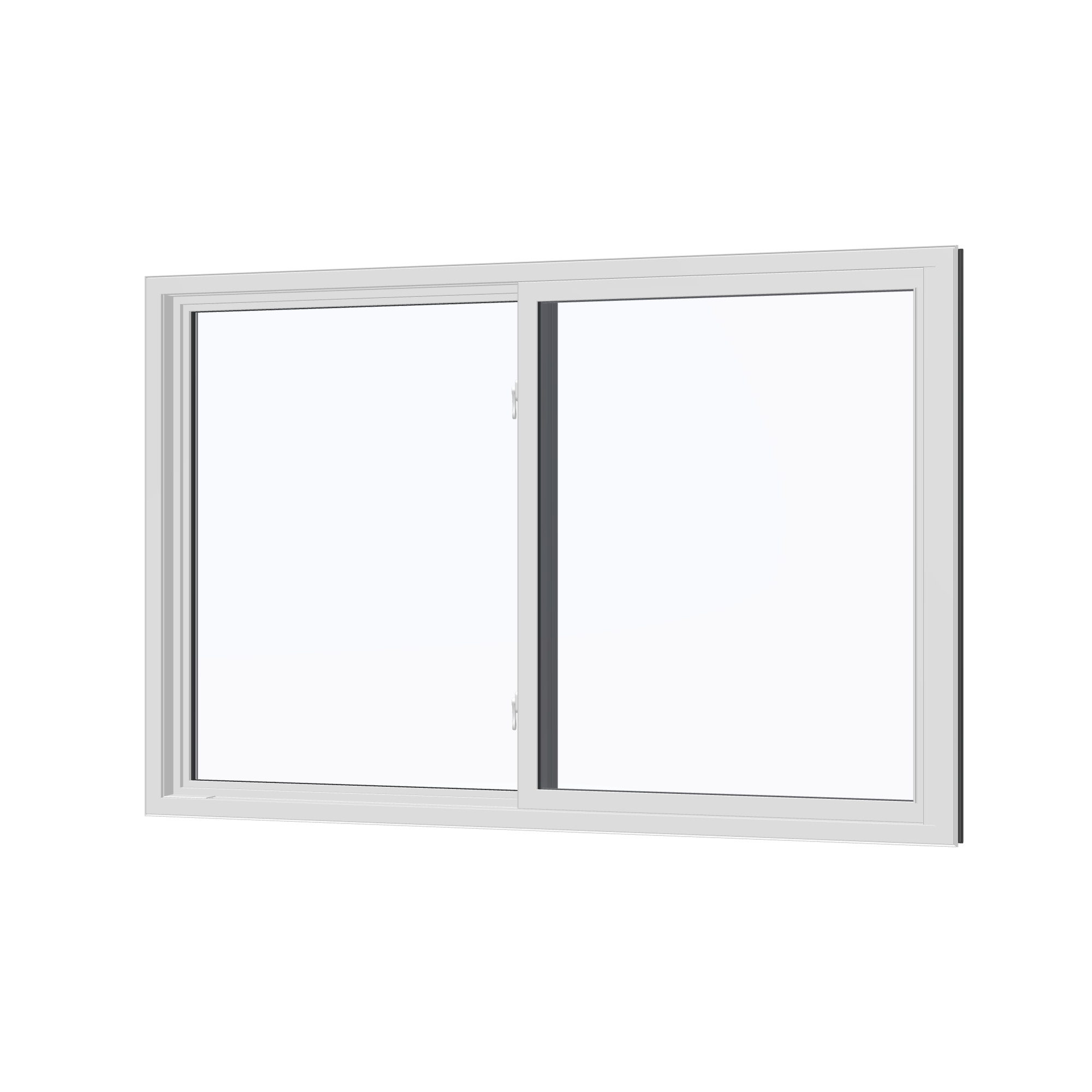 Angled interior view of the 60 × 40 inch single slider with tilt, black exterior / white interior, without nailing flange