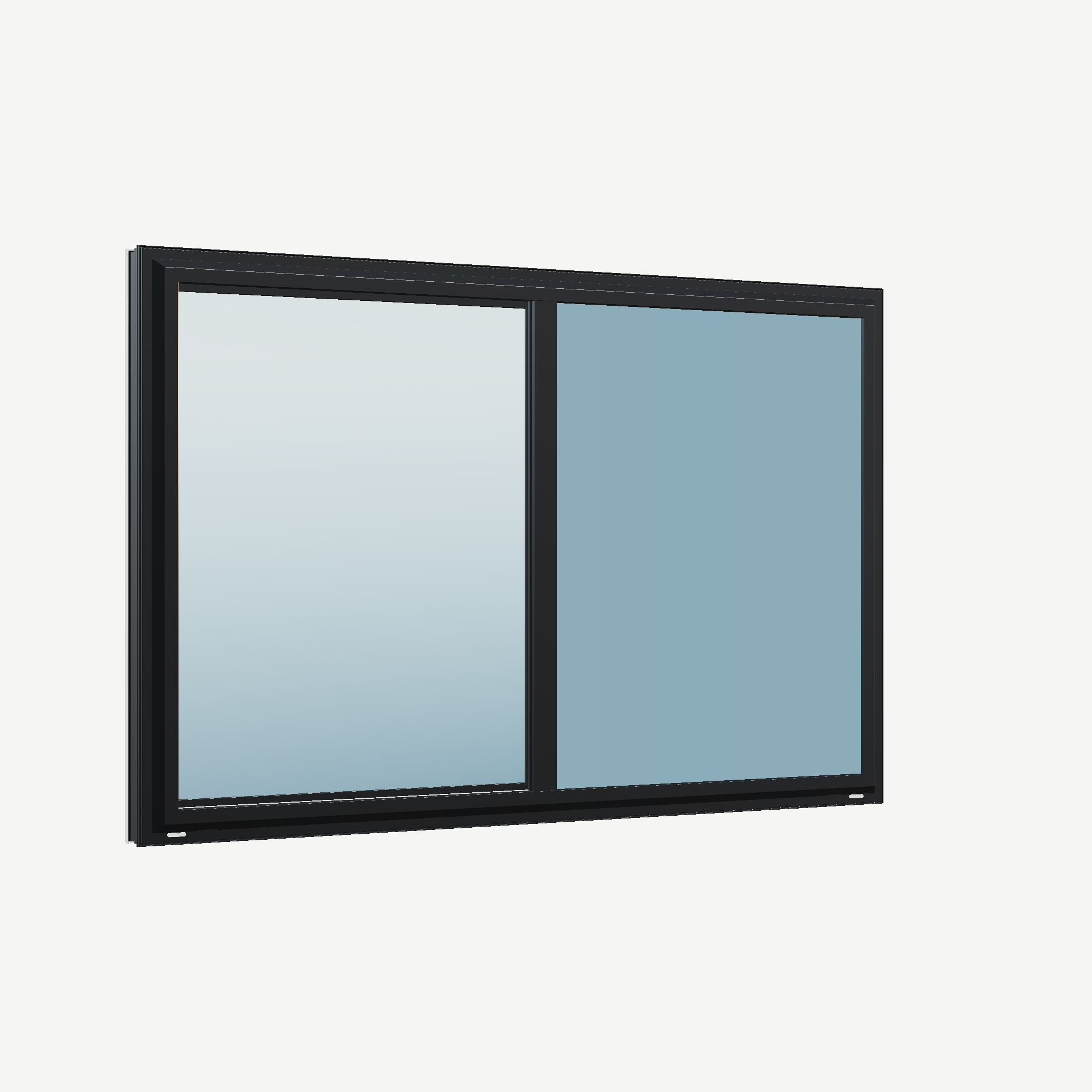 Opposite exterior angle of the 60 × 40 inch single slider with tilt, black exterior / white interior, without nailing flange