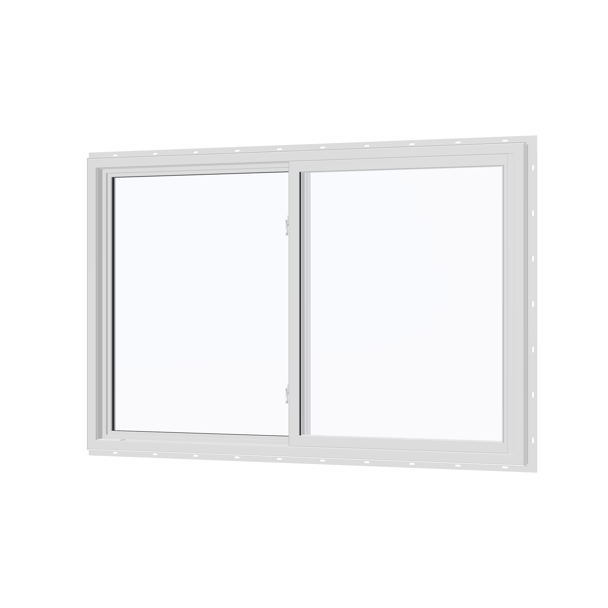 Angled interior view of the 60 × 40 inch single slider with tilt, white exterior / white interior, with nailing flange